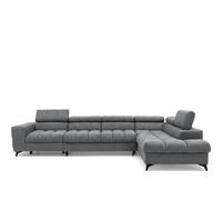 ECKSOFA PUDDING MAXI L Rechts mit Schlaffunktion 125x195 Velours Dunkelgrau - Dunkelgrau/Schwarz, Holz/Textil (350/203cm) - Muffo