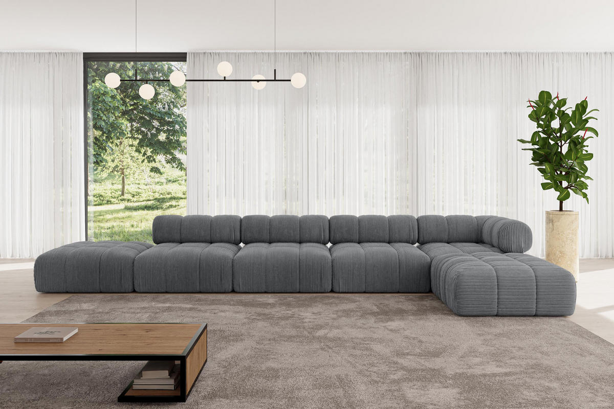 ECKSOFA modulares Sofa Kerru-L3 - 475x190x70 cm Dunkelgrau Cord - Dunkelgrau, Holzwerkstoff/Textil (475/190cm) - ALTDECOR