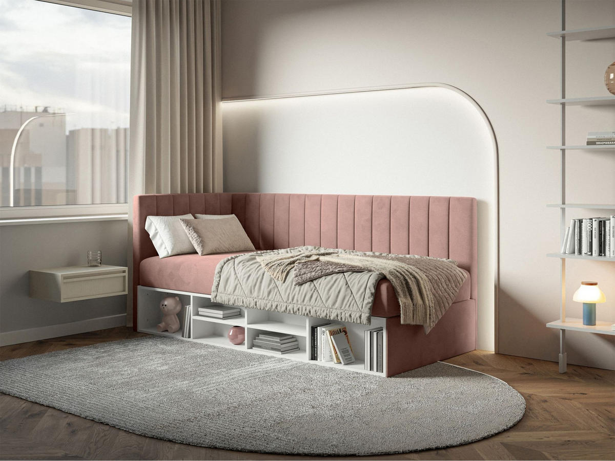 JUGENDBETT Ventrio Hellrosa Easy-Clean-Samtbezug 90x200 cm - Hellrosa, Holz/Textil (90/200cm) - Selsey