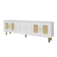 TV Lowboard Retro, 6 Fächer, Rattantür, goldene Griffe - Weiß, Holz (175/55/38cm)
