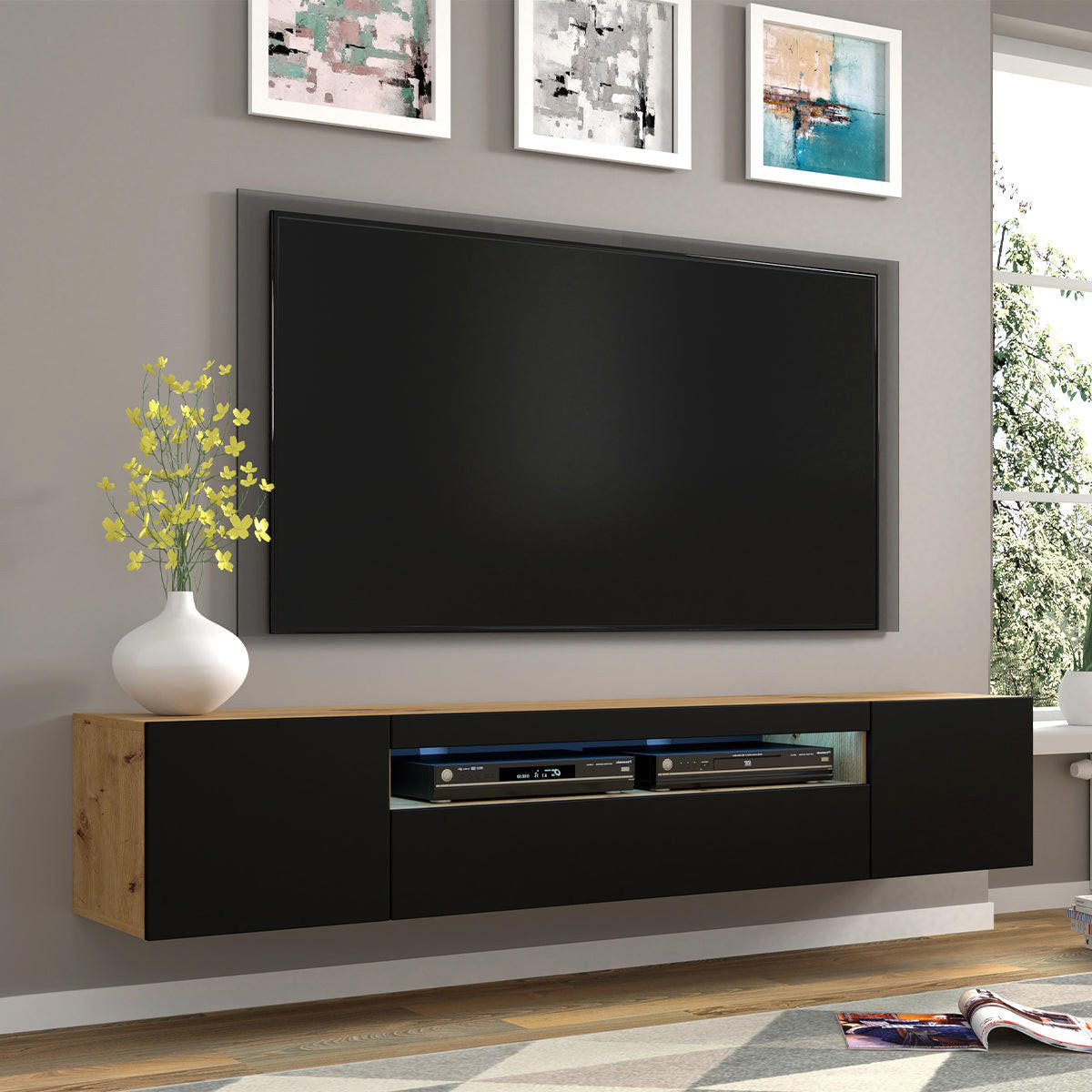 TV STOLÍK Aurus Drevo a čierna farba - čierna, kompozitné drevo (200/36/37cm) - Petits-meubles
