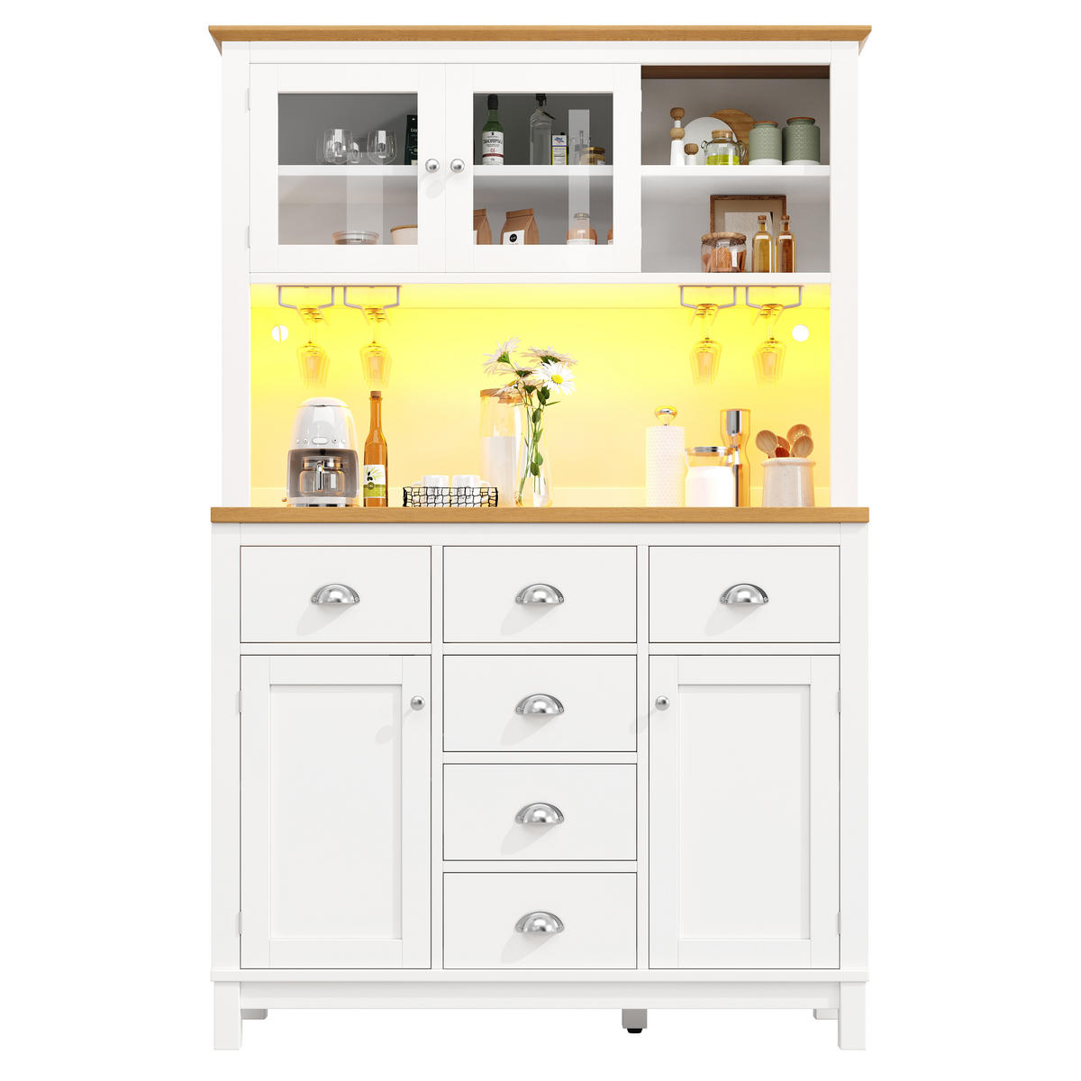 BUFFETSCHRANK 104/40/180 cm Weiß aus MDF mit LED-Lichtleiste - Weiß, Holzwerkstoff (104/180/40cm) - OKWISH