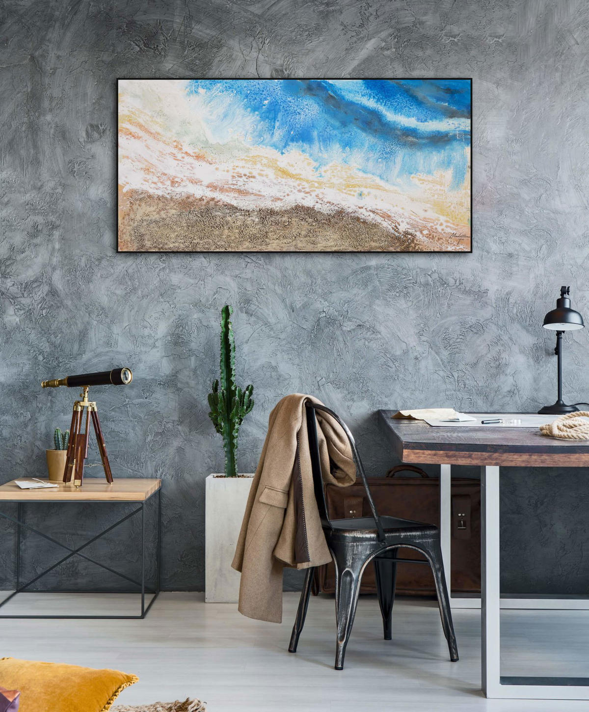ACRYLBILD HANDGEMALT 120/60 cm - Blau/Braun, Holz/Textil (1.68/60cm) - KUNSTLOFT