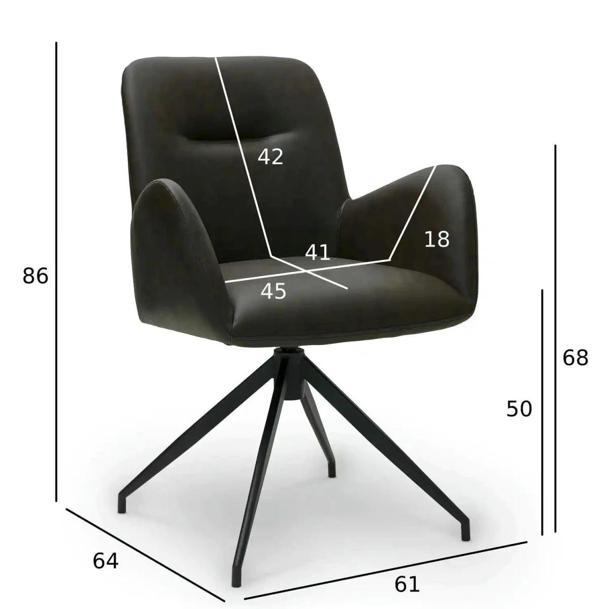 ARMLEHNSTUHL-SET 6 Stück in Kunstleder Dunkelbraun - Schwarz/Braun, Textil/Metall (61/86/64cm) - Furnhouse