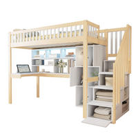 HOCHBETT 90/200 cm aus Kiefernholz und MDF mit LED-Beleuchtung, Ablageleiter, Regalen und Schreibtisch, Weiß/Natur - Weiß, Holz (90/200cm) - Redom