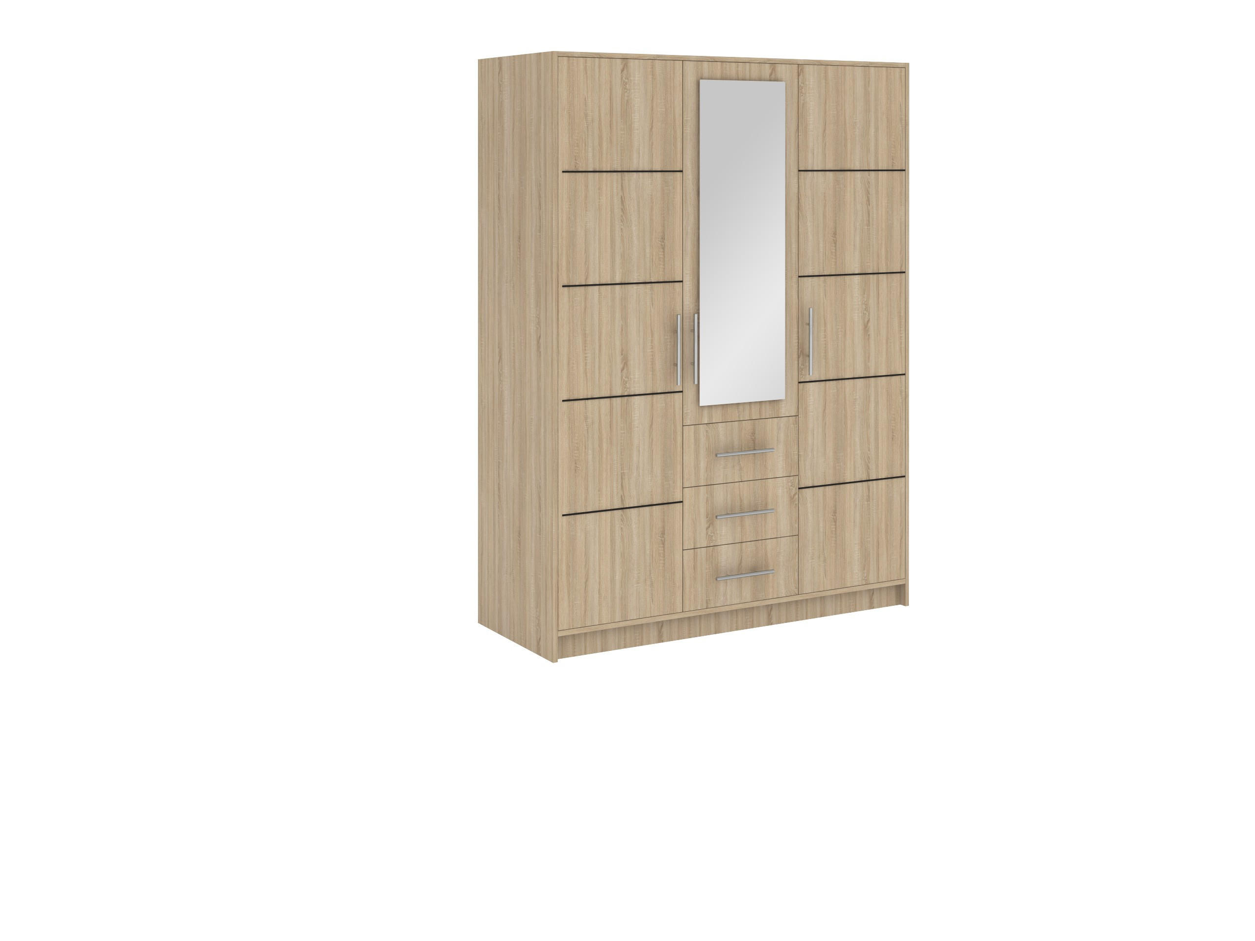 DREHTÜRENSCHRANK ELISE 147/200/57,5 cm 3-türig mit Spiegel Sonoma Eiche - Sonoma Eiche, Holzwerkstoff (147/200/57.5cm) - MASSENO
