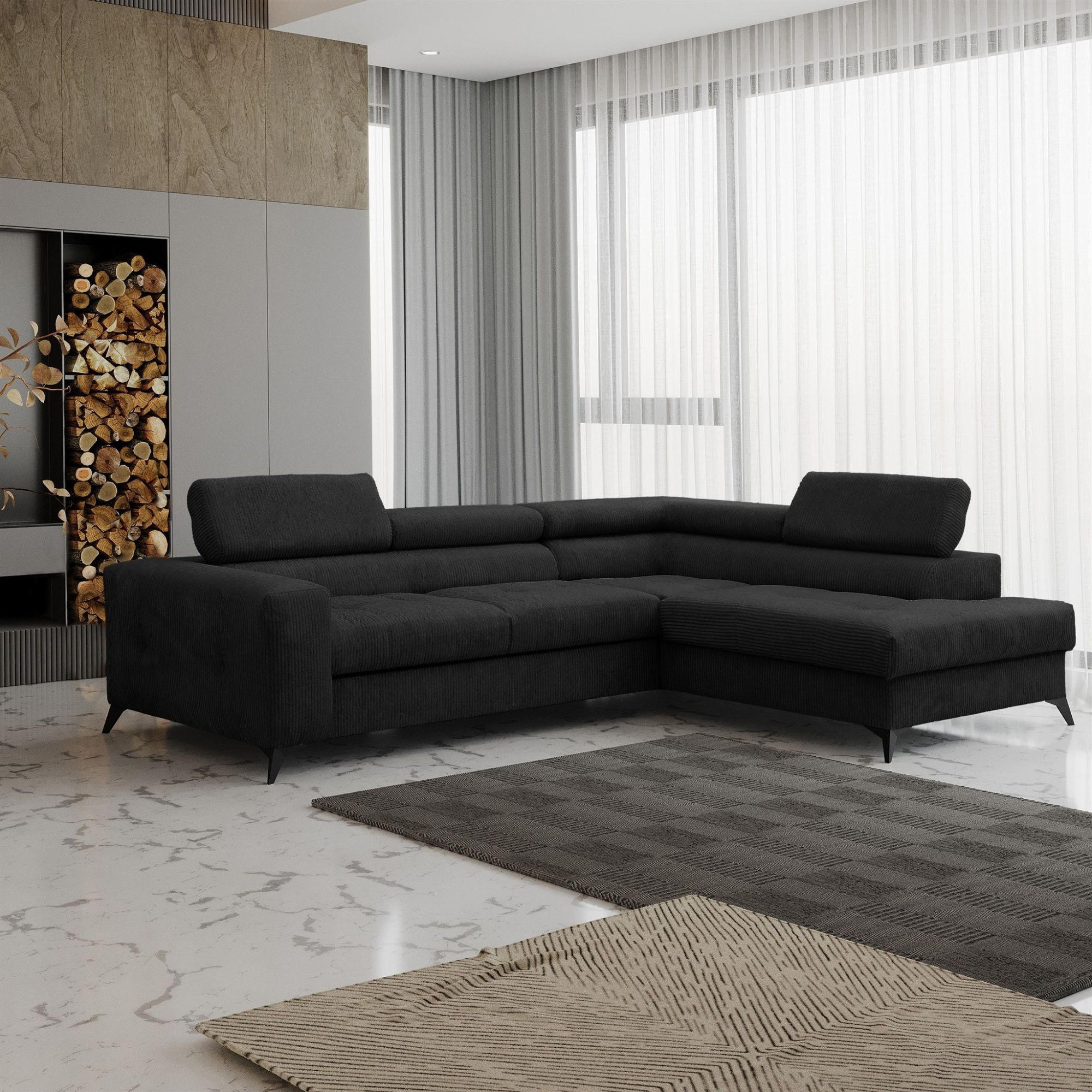 ECKSOFA Schlafsofa Amadeo In Anafi - Schwarz, Holzwerkstoff/Textil (271/202cm) - Fun Möbel