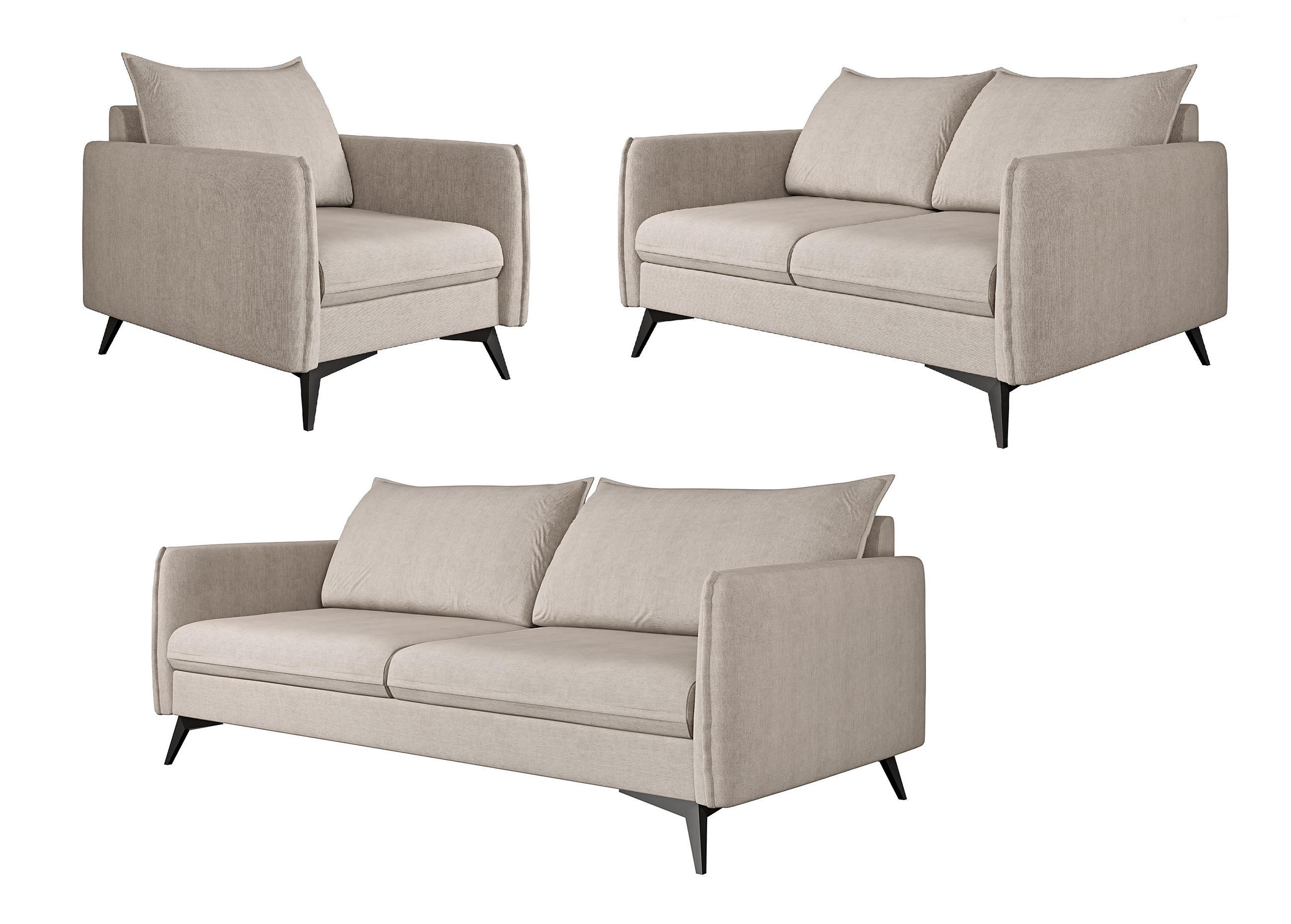 SITZGARNITUR 3+2+1 Pulse Beige Luxusmikrofaser - Ecru/Beige, Holz/Textil (199/86/91cm) - S-Style Möbel