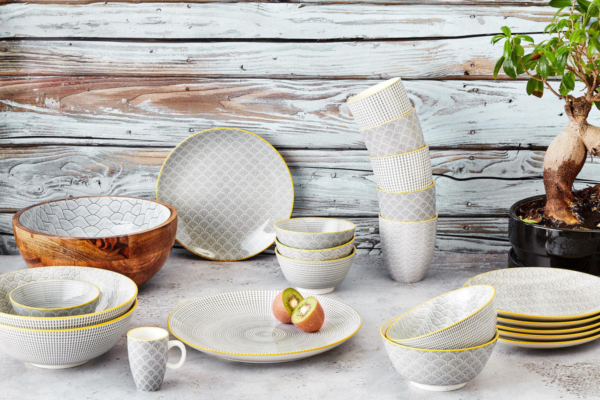 KOMPLETTSERVICE Pattern - 42er-Set - Eclipse - Grau, Keramik (1/1/1cm) - Björn