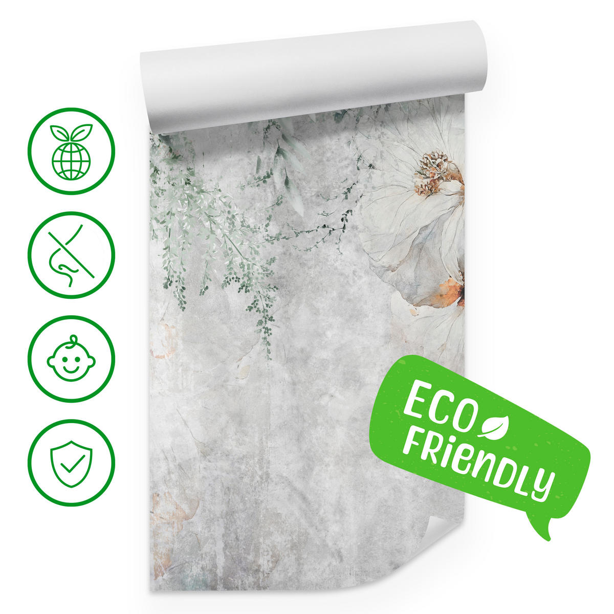 FOTOTAPETE für Esszimmer Zarte Blumen Blätter Beton 100x70 - Orange/Grau, Papier (100/70cm) - Muralo