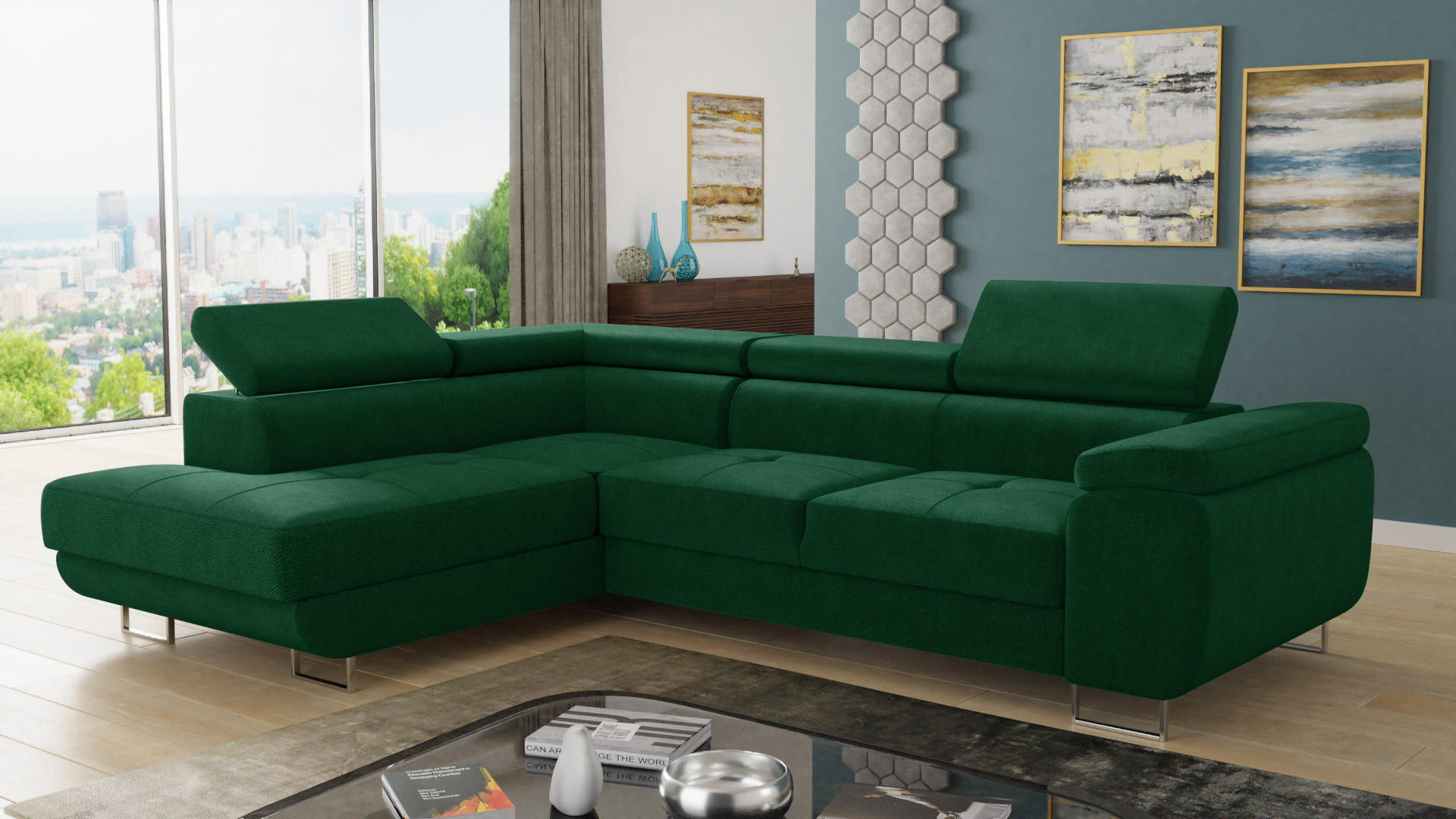 Thumbnail - Sofnet Ecksofa, Grün, Textil, 5-Sitzer, Ottomane links, L-Form,Rechteckig, 273x203 cm, Wohnzimmer, Sofas & Couches, Wohn...