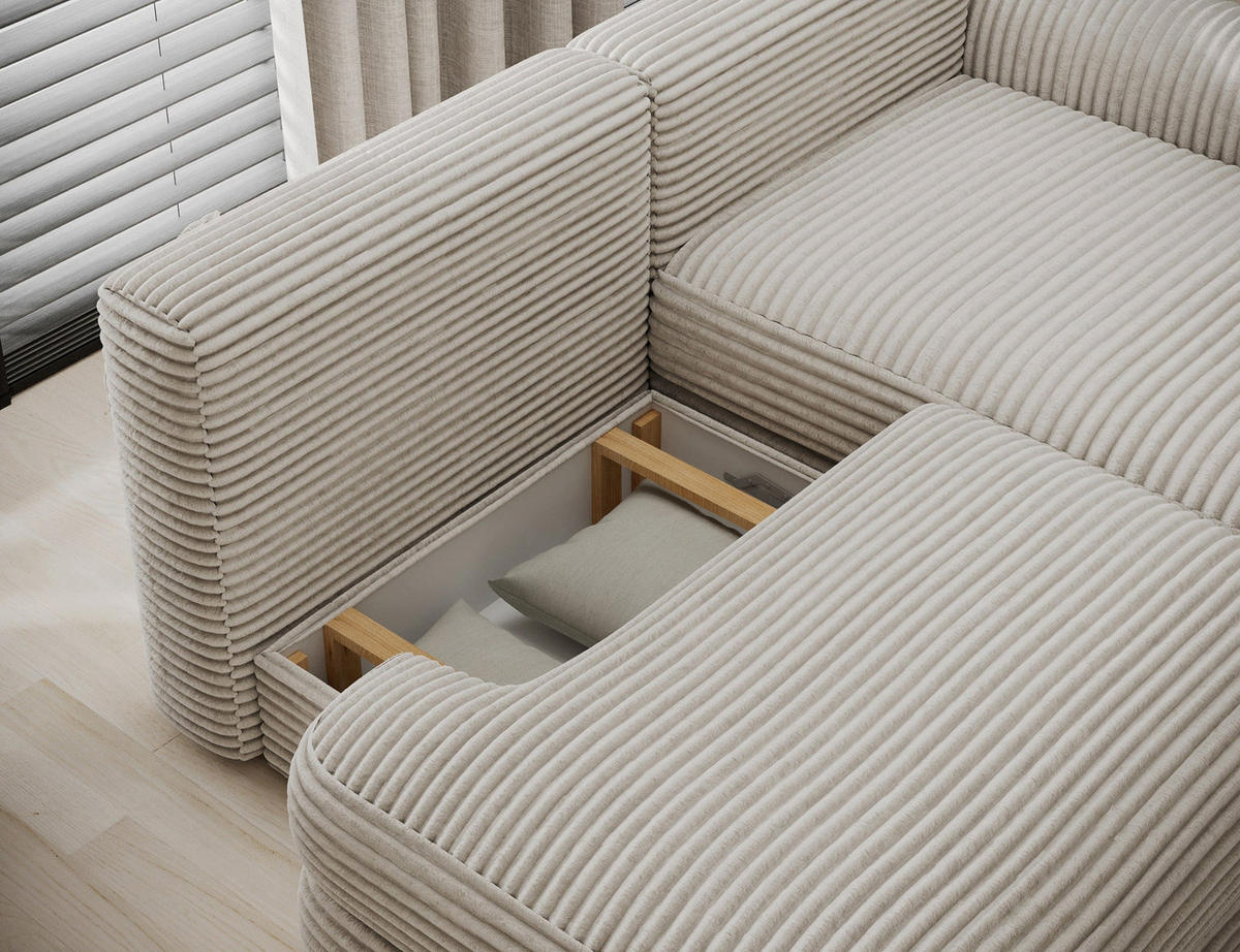 ECKSOFA RIPELI L-Form mit Schlaffunktion & Bettkasten – Modernes 3-Sitzer Sofa, Wellenfederung, 217 × 175 cm - Beige/Schwarz, Kunststoff (175/217cm) - Wohnideebilder