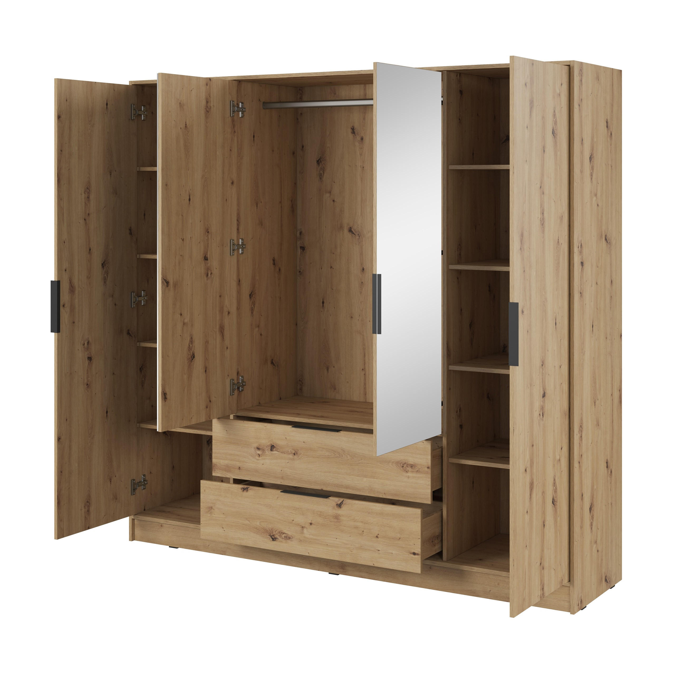 DREHTÜRENSCHRANK CATERINA 206/200/51 cm 4-türig mit Spiegel Eiche Artisan - Eiche Artisan, Holzwerkstoff (206/200/51cm) - MASSENO