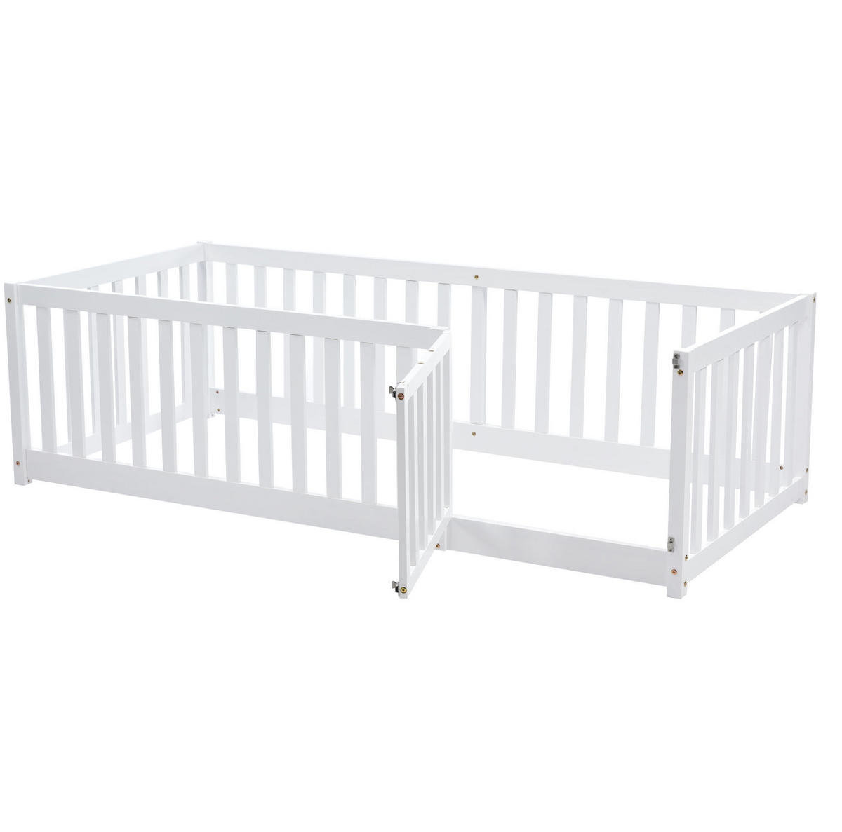DETSKÁ posteľ 90/200 cm biela s ohrádkou a dvierkami z masívneho dreva - biela, drevo (90/200cm) - OKWISH