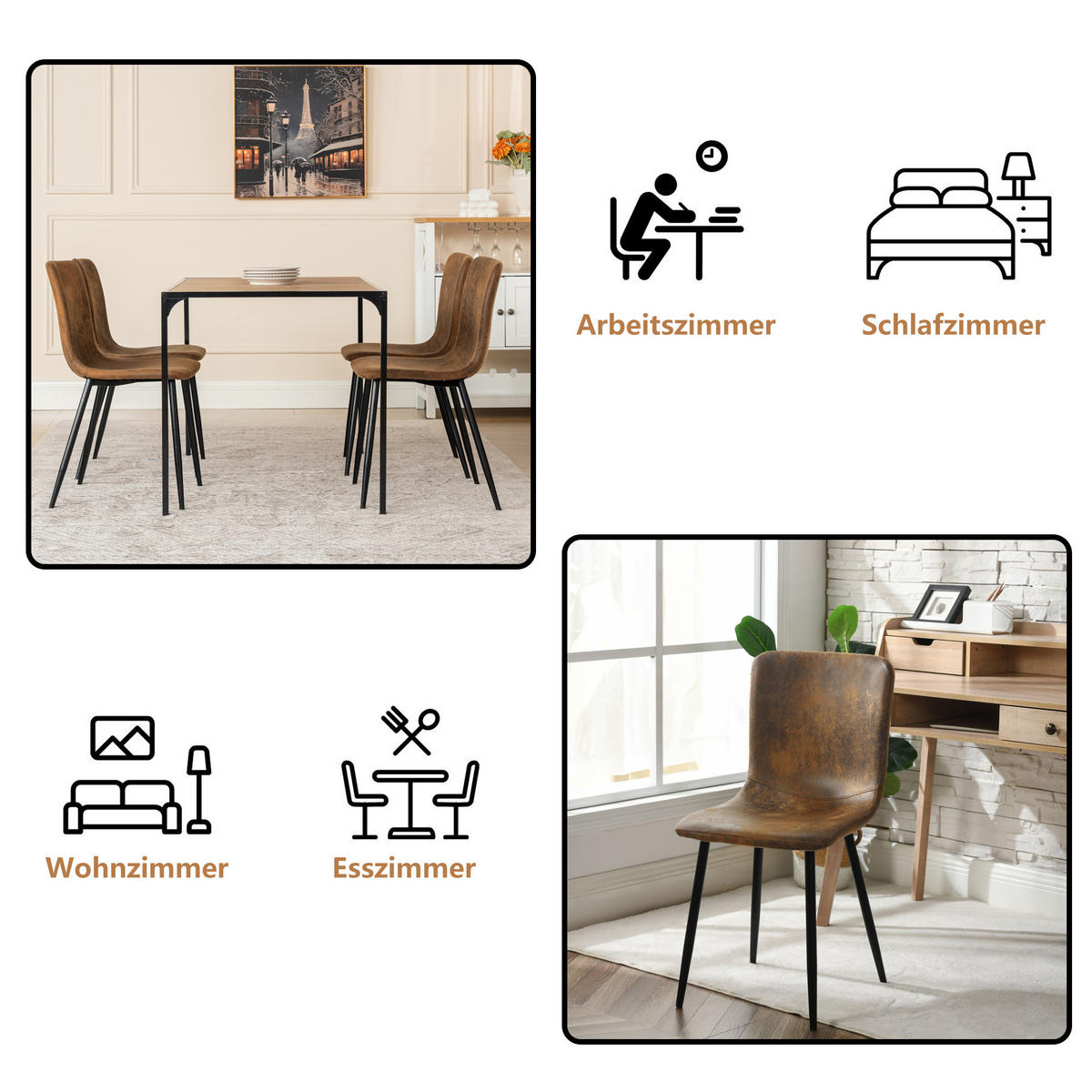 STUHL-SET 4 Stück braun - Schwarz/Braun, Holzwerkstoff/Textil (44/87/54cm) - Urban Meuble