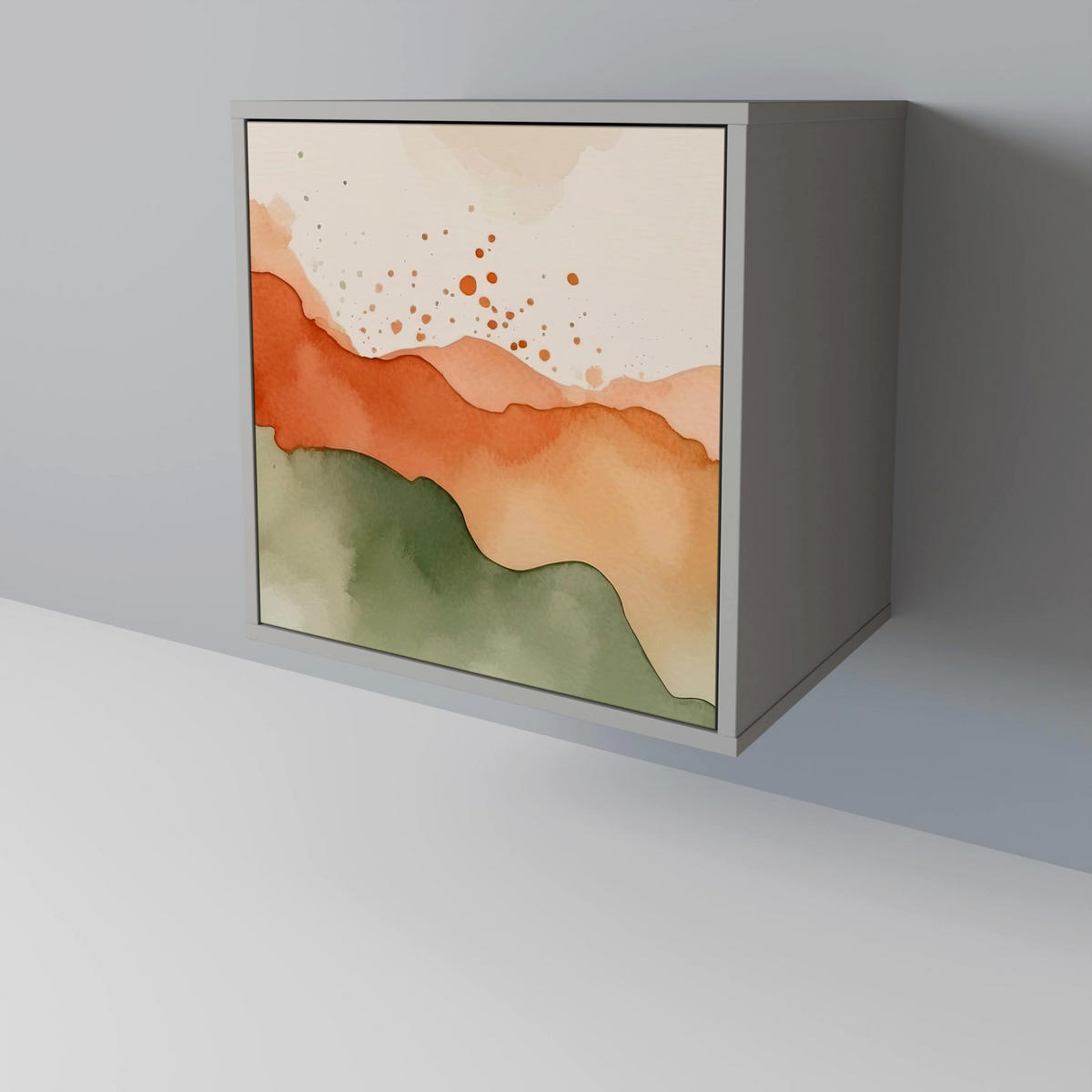 SIDEBOARD WATERCOLOUR PEAKS, Grau, 57,5x42x77,5 cm, Schräge Buchenholzfüße - Buchefarben/Multicolor, Holzwerkstoff/Buchenholz (57.5/77.5/42cm) - SpaceRebels