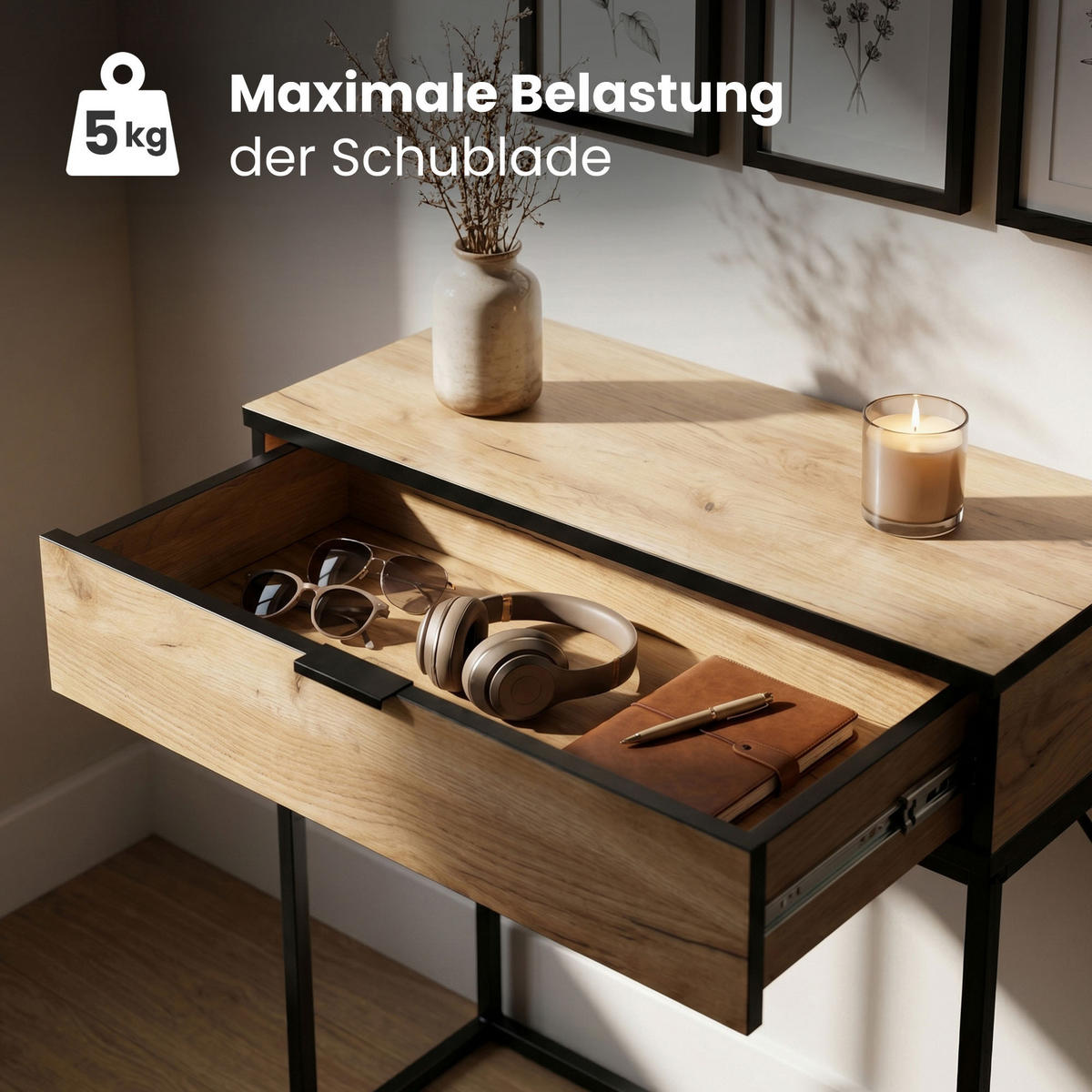 KONSOLENTISCH MODENA 80 cm Craft Eiche - Eichefarben/Schwarz, Holzwerkstoff (35/80/80cm) - Akord