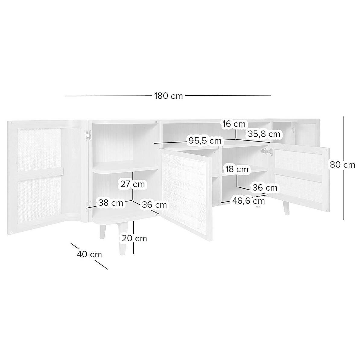 SIDEBOARD - Rattan / Eiche teilmassiv, 180 cm - Beige, Holzwerkstoff (180/80/40cm) - home24