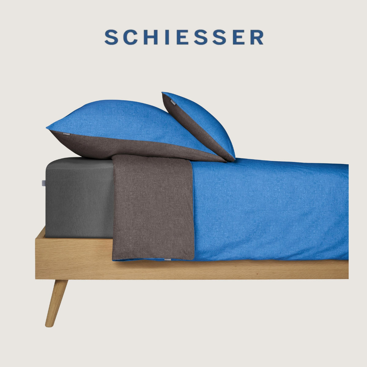 BETTWÄSCHESET Doubleface - Renforcé - 2-teilig - 155 x 220 cm - Blau-Dunkelgrau - Blau/Dunkelgrau, Textil (155/220cm) - SCHIESSER