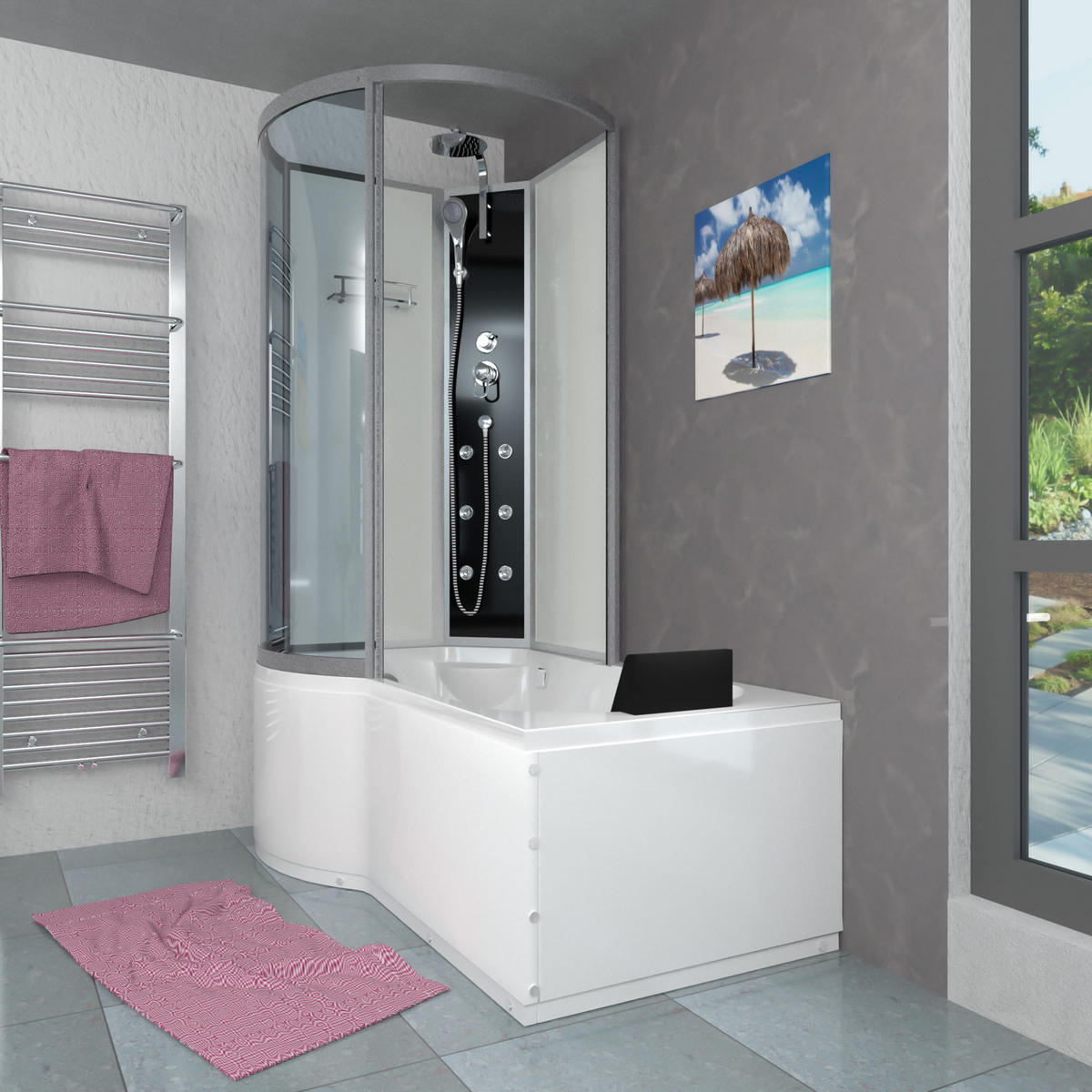 DUSCHKABINE mit Wanne K50-R00-EC Weiß 100x170 - Weiß, Glas/Kunststoff (170/98/225cm) - AcquaVapore by Sandra Jentho