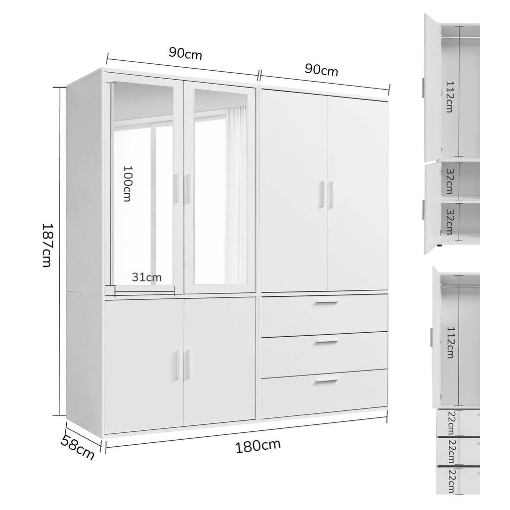 Thumbnail - Mokebo Kleiderschrank, Weiß, Holzwerkstoff, 1 Fächer, 180x187x58 cm, Schlafzimmer, Kleiderschränke, Drehtürenschränke