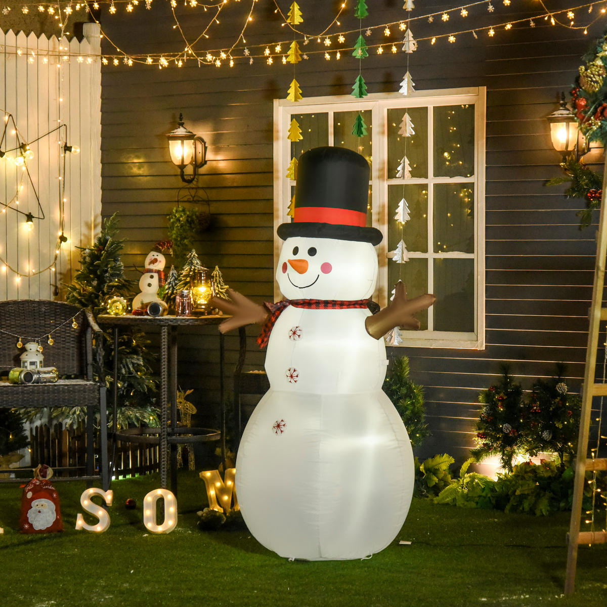 AUFBLASBARER Schneemann, Polyester, Weiß+Schwarz - Multicolor, Kunststoff (80/182/100cm) - HOMCOM