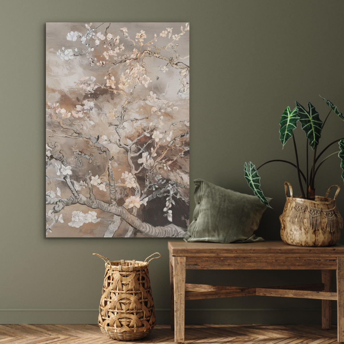 AKUSTIKBILD Mandelblüte - Kunst - Van Gogh - Beige - Abstrakt Wanddeko 60x90 cm - Braun, Kunststoff (60/90/0.9cm) - MuchoWow