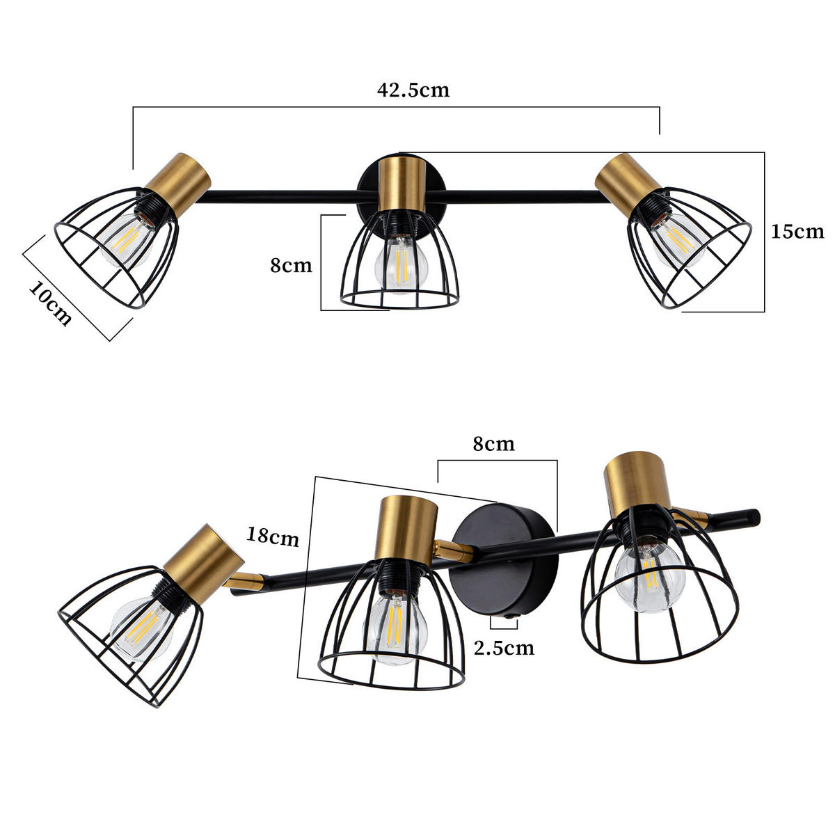 WANDLEUCHTE Glowyn 48/18/18 cm - Schwarz, Metall (18/18/48cm) - ZMH