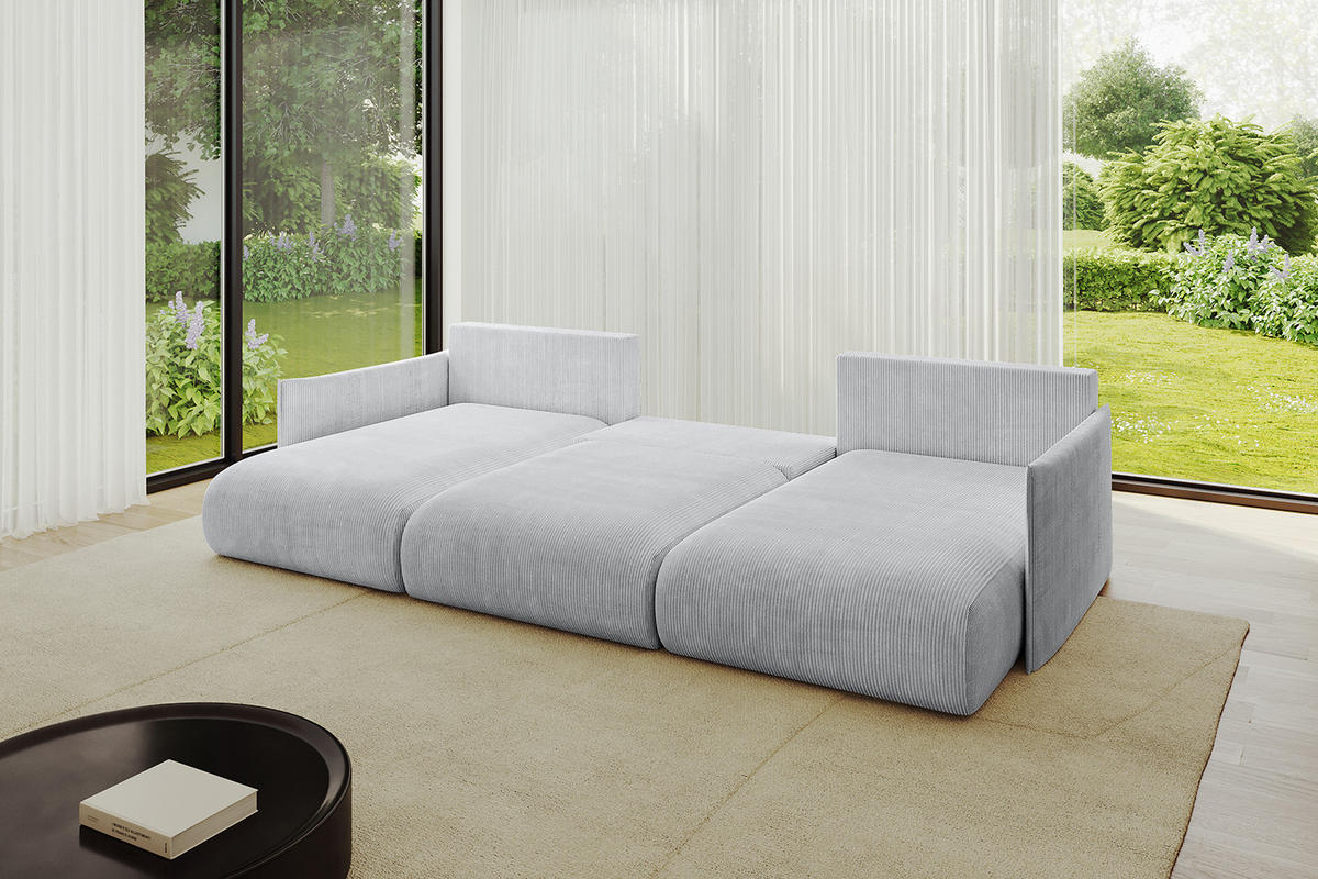 WOHNLANDSCHAFT mit Schlaffunktion und Bettkasten ONESK-U 317x177x72 Grau Cord - Grau, Holzwerkstoff/Kunststoff (317/72/177cm) - ALTDECOR