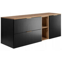 WASCHBECKUNTERSCHRANK FLOW mit Regal + Platte Schwarz matt 140/57/46 cm - Schwarz, Holzwerkstoff (140/57/46cm) - Rodan