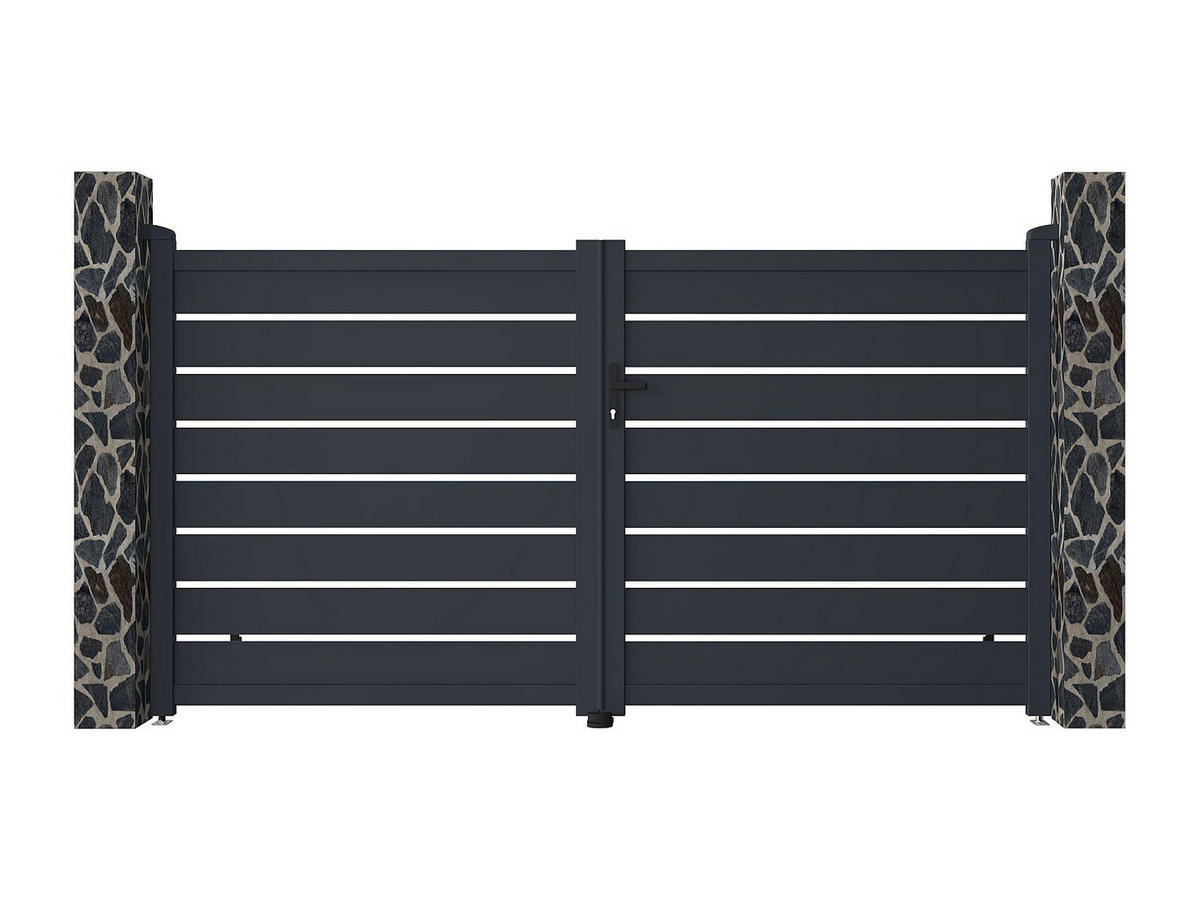 FLÜGELTOR - 300cm x 4.6cm - Aluminium - anthrazitgrau - PRIMO - Anthrazit, Metall (300/161cm) - Vente-Unique