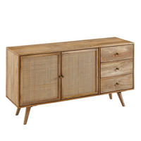 SIDEBOARD – Mango Massivholz/Rattan, 140x75x40 cm, 3 Schubladen, 2 Türen - Braun, Holz (140/75/40cm) - KADIMA DESIGN