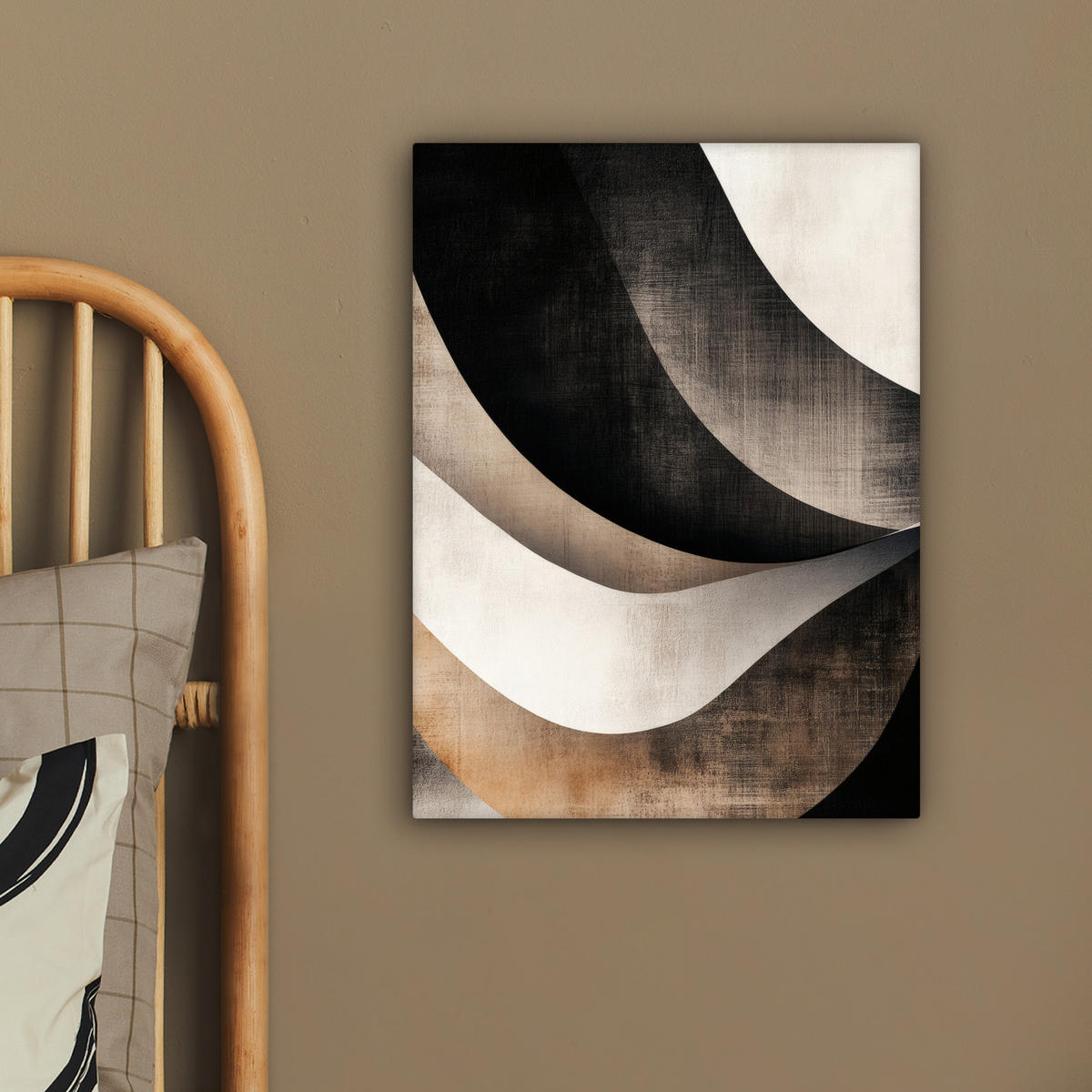 LEINWANDBILD Abstrakt - Wellen - Schwarz - Verwittert 30x40 cm - Trüffeleichefarben, Textil (30/40cm) - MuchoWow