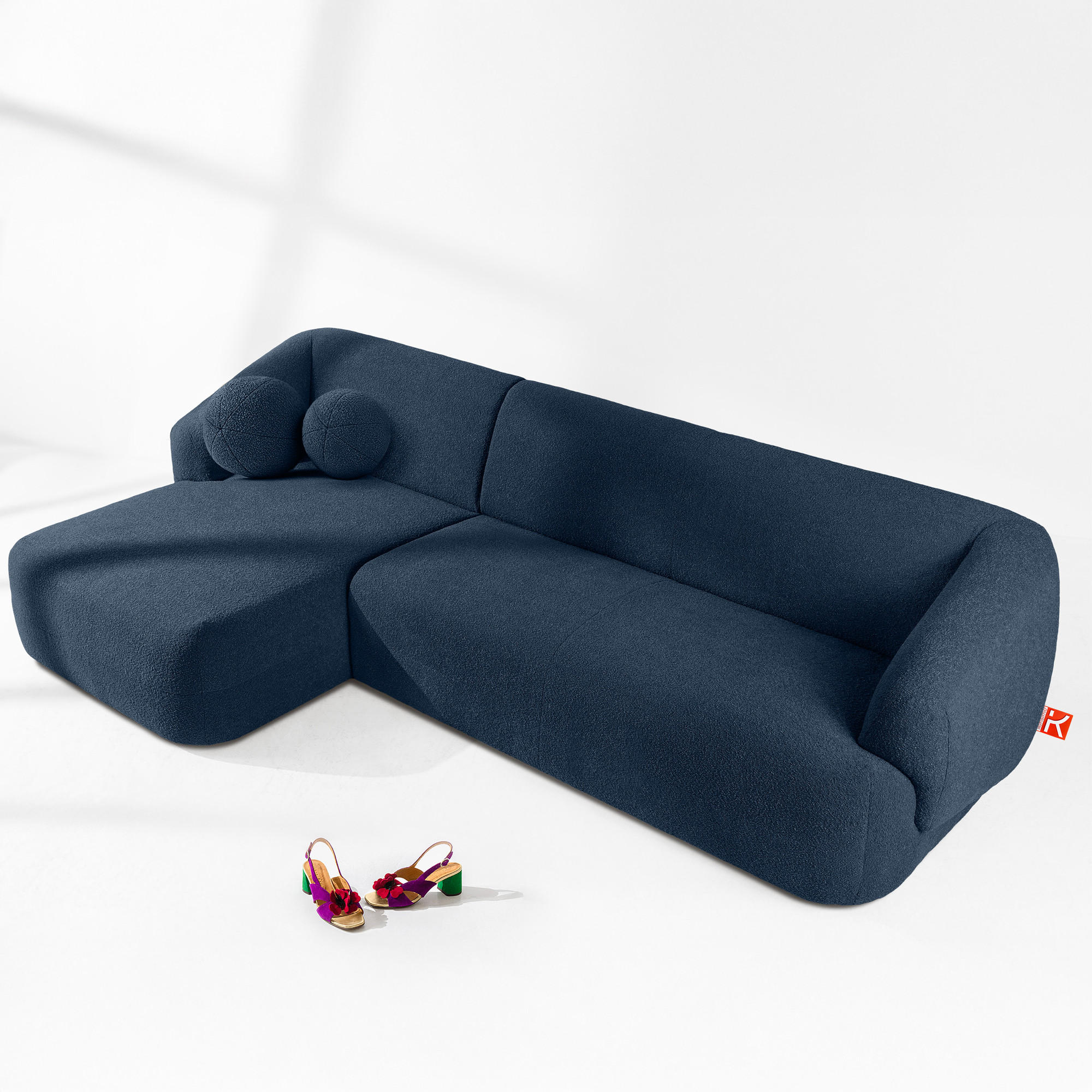 ECKSOFA LINKS VIRA, Marineblau, Bouclé - Schwarz/Dunkelblau, Holz/Holzwerkstoff (300/160cm) - KONSIMO®