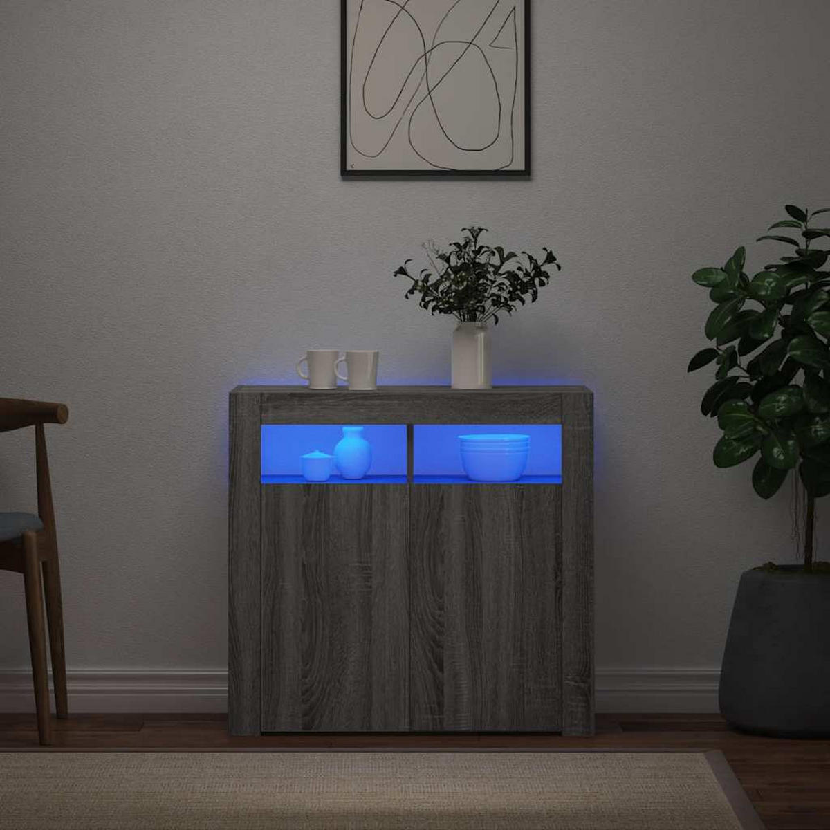 SIDEBOARD mit LED-Licht 80/35/75 cm aus Holzwerkstoff Grau Sonoma Dekor - Silbereichenfarben, Holz (80/75/35cm) - vidaXL