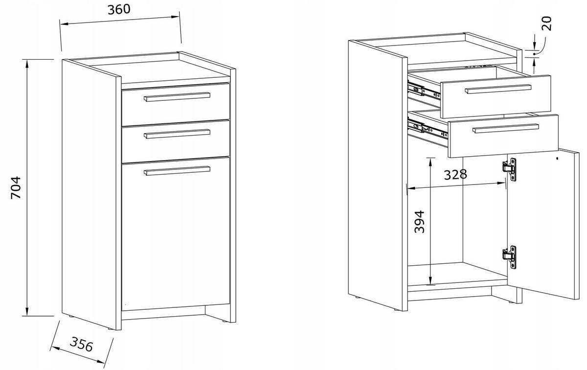 KOMMODE ALTIVO 1D2SN Weiß 36/35,6/70,4 cm - Weiß, Holzwerkstoff (36/70.4/35.6cm) - Matkam Möbel