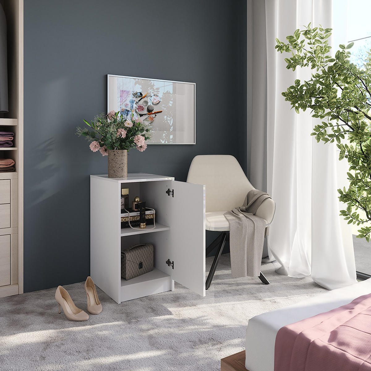 KREDENC Sherry Bílá - vysoce lesklá bílá, kompozitní dřevo (40.2/76/50.1cm) - Vicco