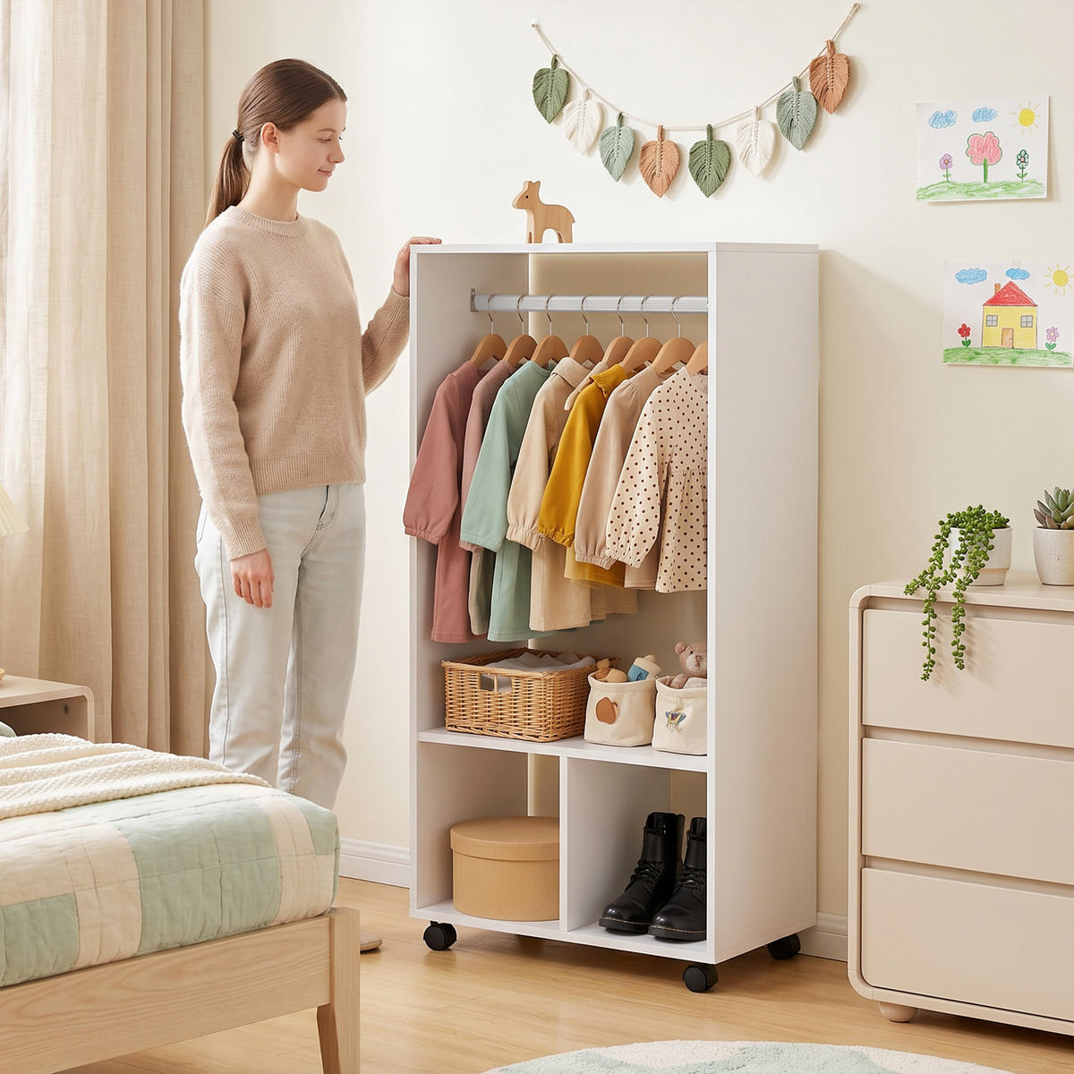 ROLLGARDEROBE Weiß 1 Stück - Weiß, Holzwerkstoff (60/128/40cm) - GiPP