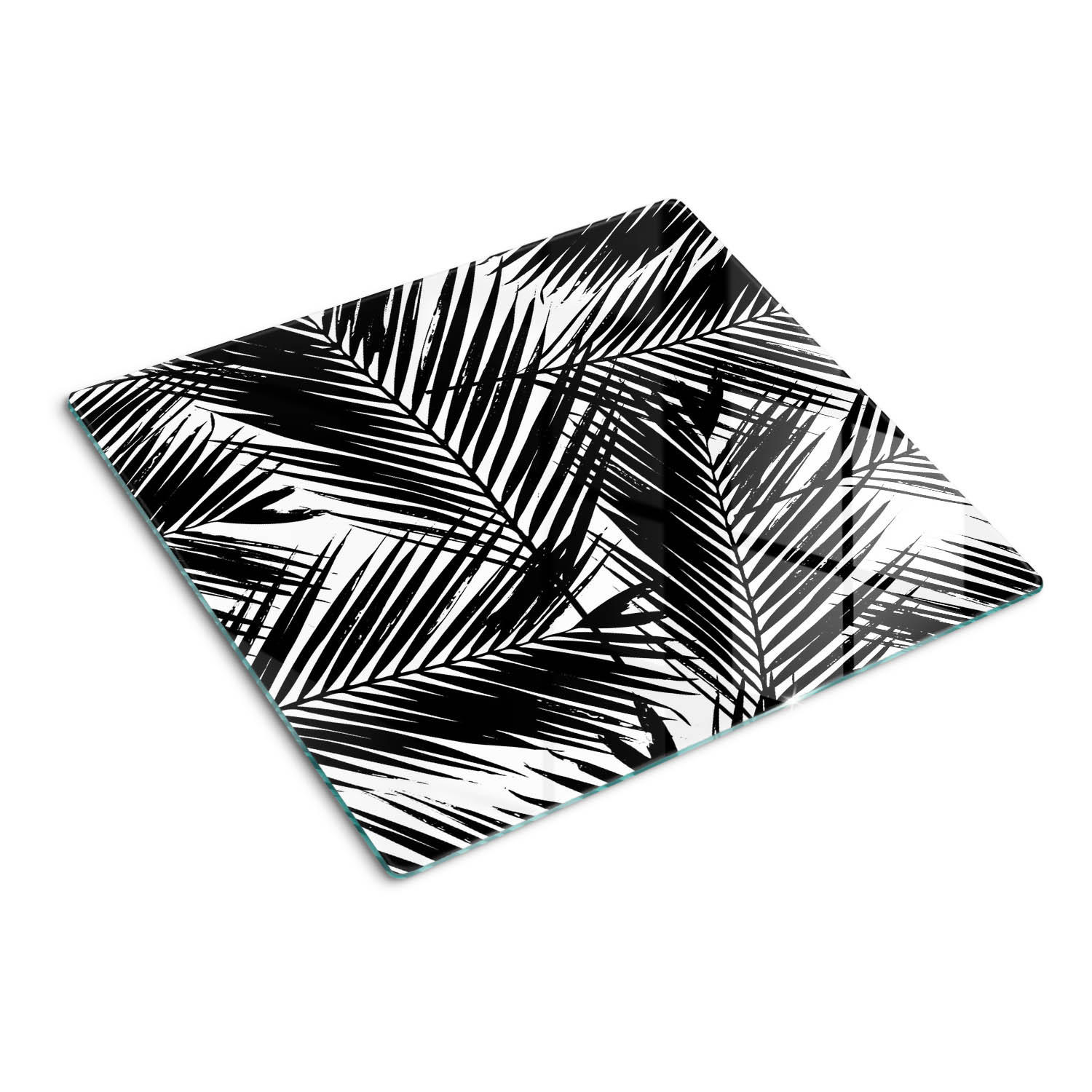 GLASPLATTE 60x52 cm Palmblätter - Schwarz, Glas (60/0.4/52cm) - TULUP
