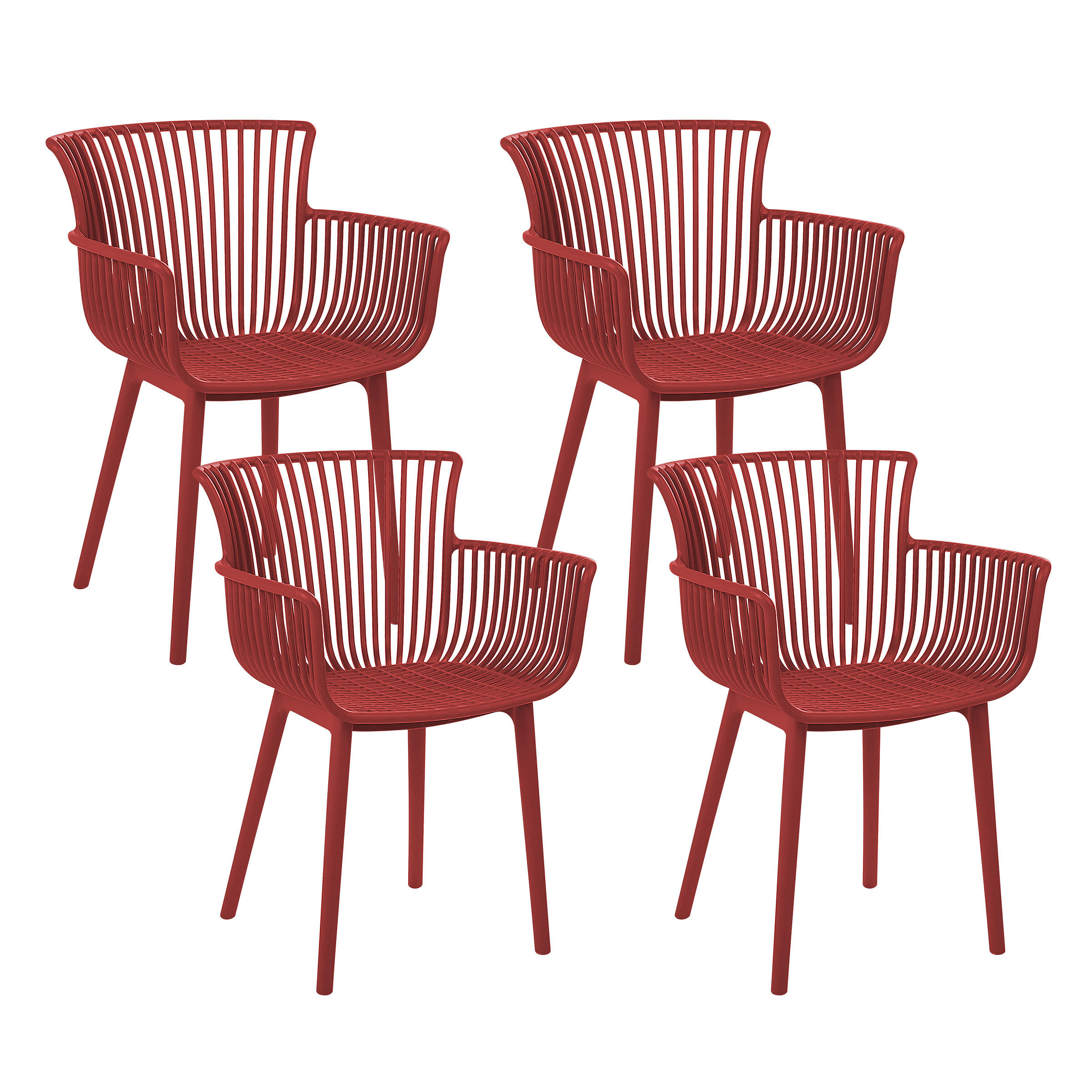 GARTENSTUHL 4er-Set Kunststoff rot Pesaro - Rot, Kunststoff (58/84/45cm) - Beliani