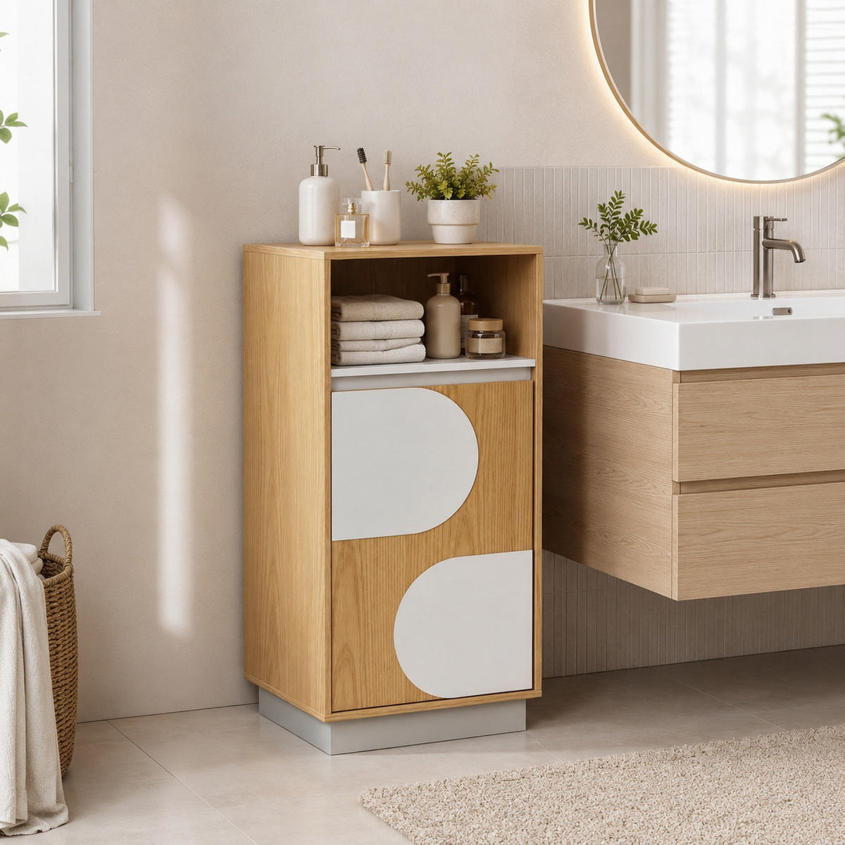 BADEZIMMERSCHRANK 85cm - Akaziefarben, Holzwerkstoff (30/85/40cm)
