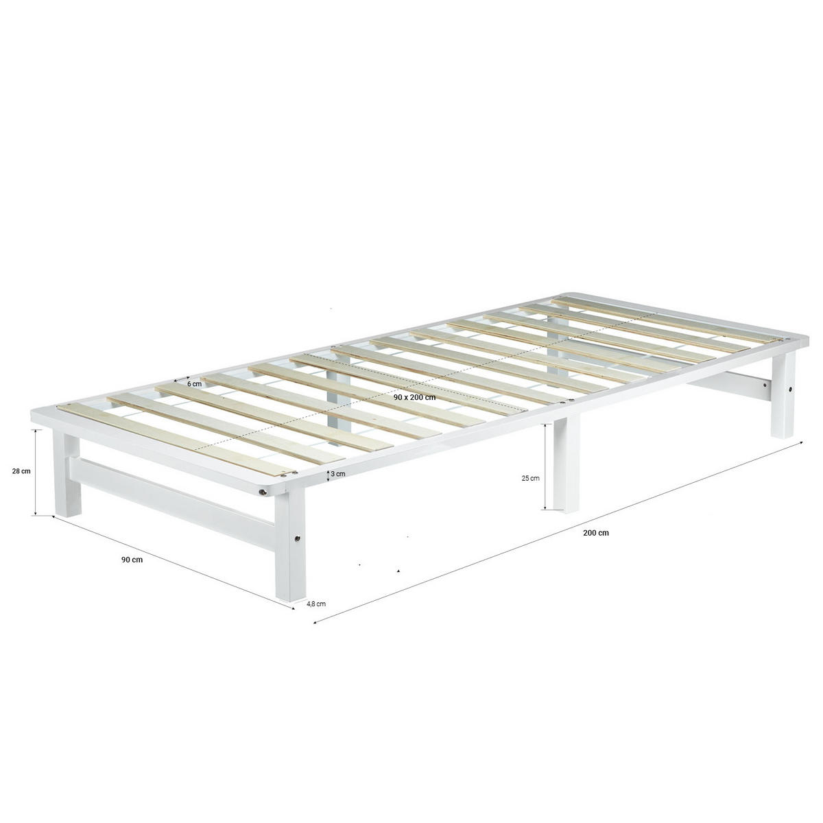 HOLZBETT Palettenbett 90/200 cm weiß - Weiß, Holz (90/200cm) - Homestyle4u