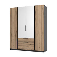KLEIDERSCHRANK Nehir Schwarz/Eiche Evoke 200 cm - 4T3S Modern mit Schubladen und 2 Spiegeln mittig - Eichefarben/Schwarz, Holzwerkstoff/Kunststoff (200/239/61.9cm) - AX Living