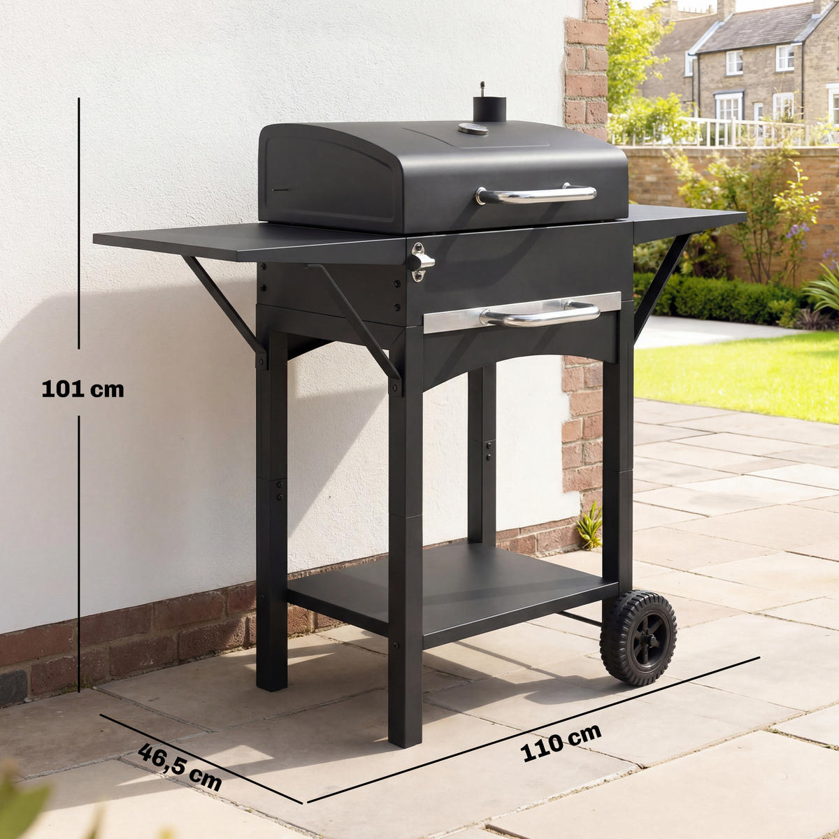 SMOKERGRILL Metall Schwarz - Schwarz, Metall (46.5/101/110cm) - Outsunny