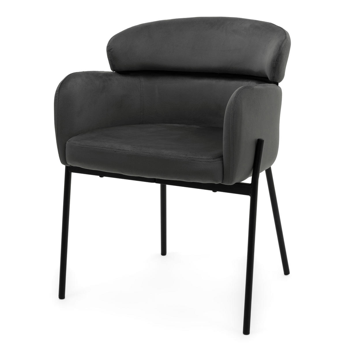 STUHL BOLZANO gepolsterter mit Steppung - grau - Samt Velour - Schwarz/Grau, Textil/Metall (62/80/61cm) - NEW HOME