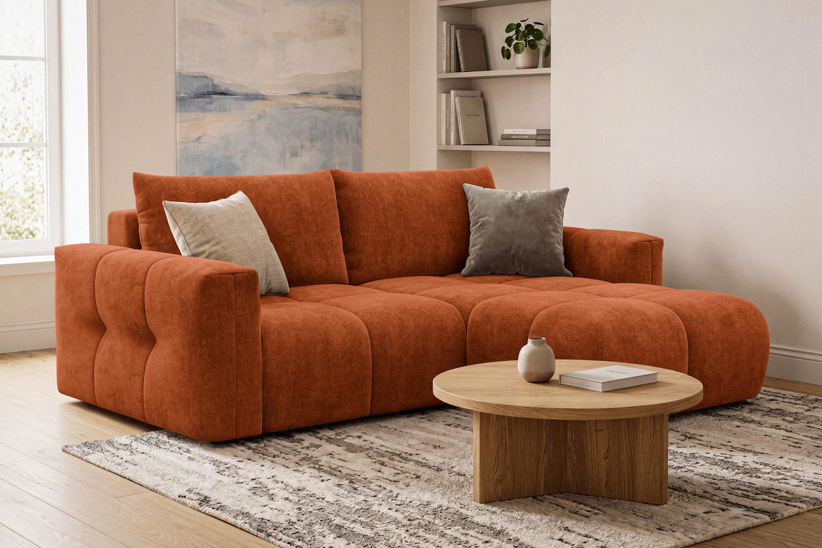 ECKSOFA VERONA 3-Sitzer rechts, Orange - Schwarz/Orange, Holz/Textil (224/173cm) - Courtois Laville