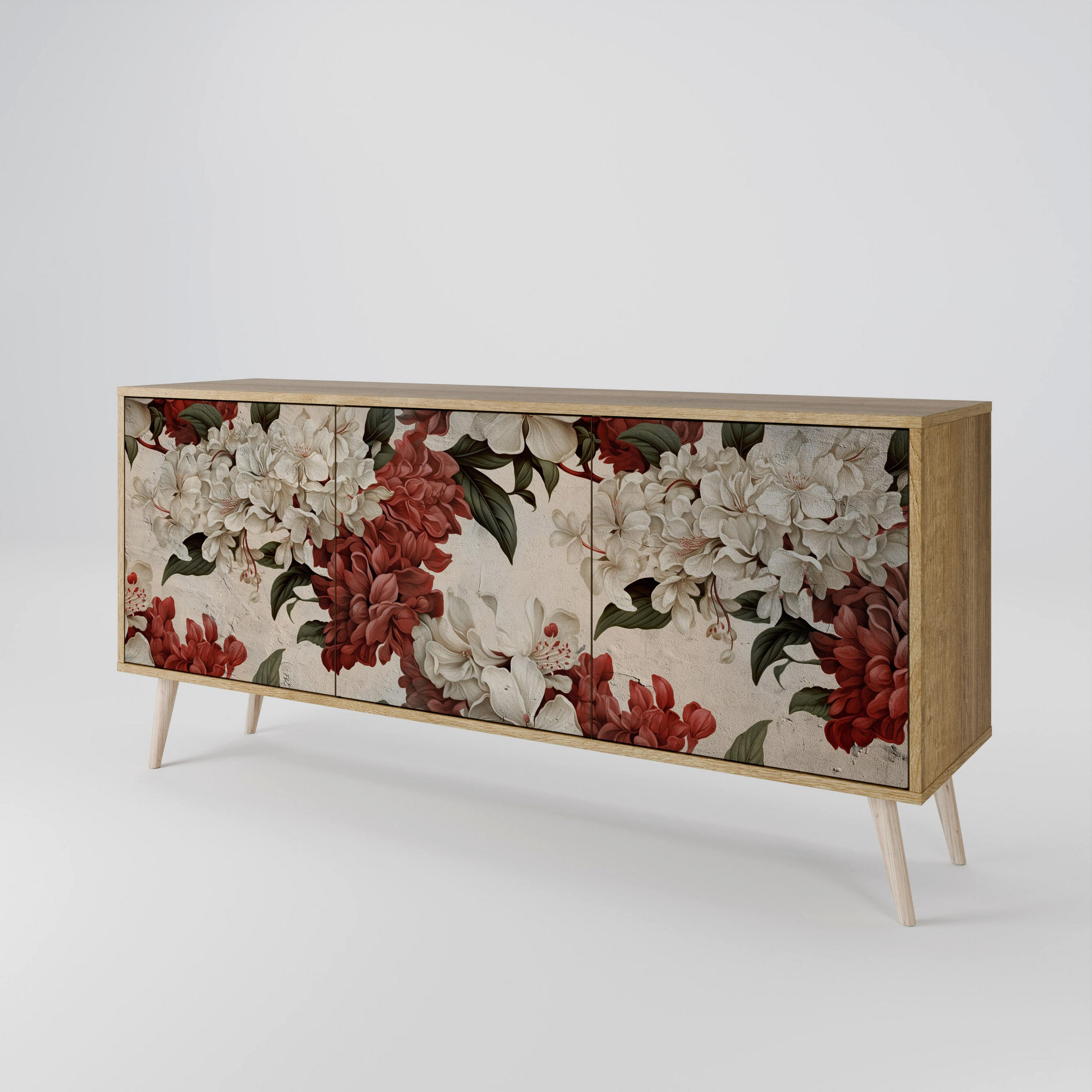 SIDEBOARD EPHEMERAL DAYS, Eicheneffekt, 164,5x42x77,5 cm, 3 Türen - Eichefarben/Buchefarben, Holzwerkstoff/Buchenholz (164.5/77.5/42cm) - SpaceRebels