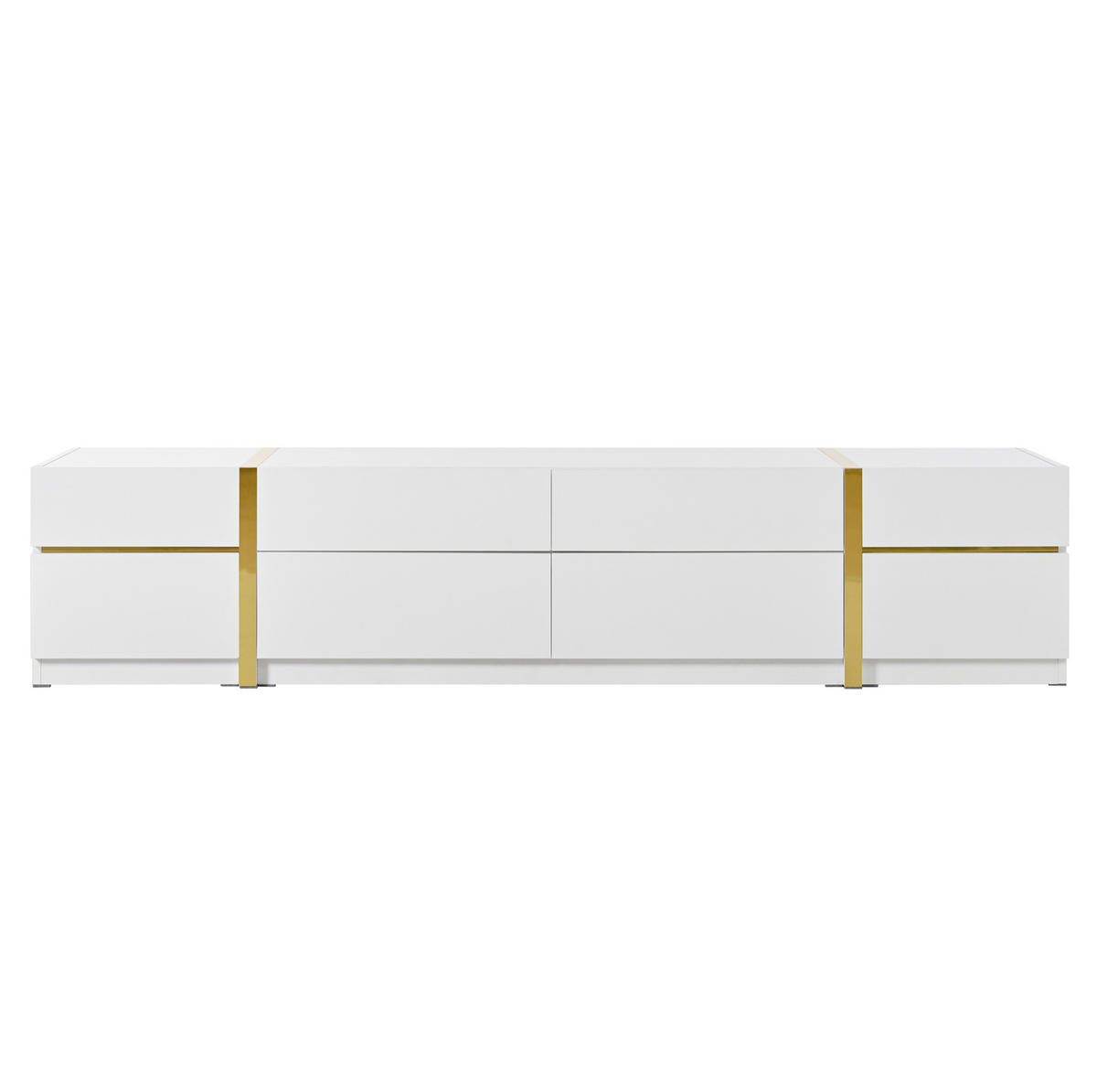 LOWBOARD 180/40/38 cm aus MDF mit Hochglanzoberfläche und goldfarbenen Akzenten Weiß - Weiß, Holzwerkstoff (180/38/40cm) - Modenvie