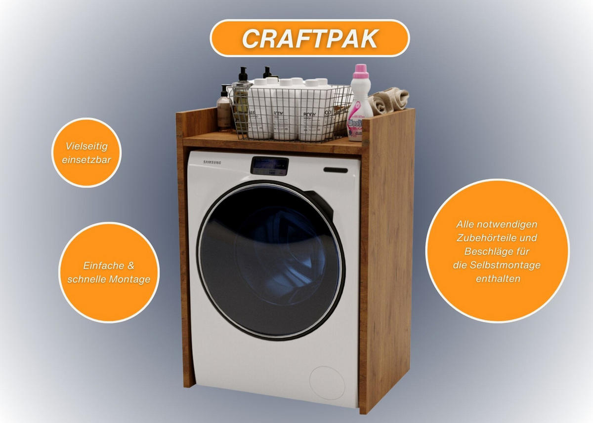 WASCHMASCHINENSCHRANK Retro 66/97/48cm - Braun, Holzwerkstoff (66/97/48cm) - CraftPAK