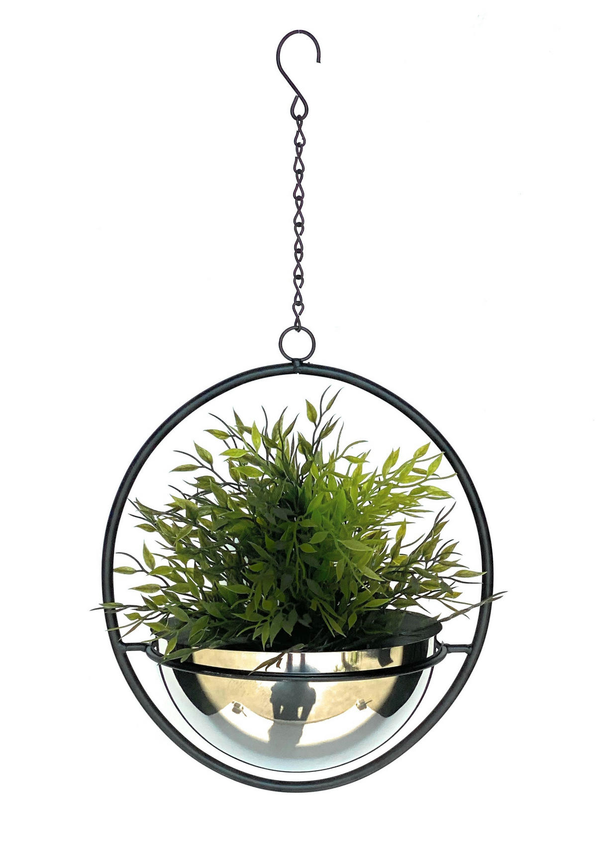 BLUMENAMPEL Innen Metall Wand 53 cm 96087 M mit Topf Silber - Schwarz, Metall (20/10/20cm) - DanDiBo